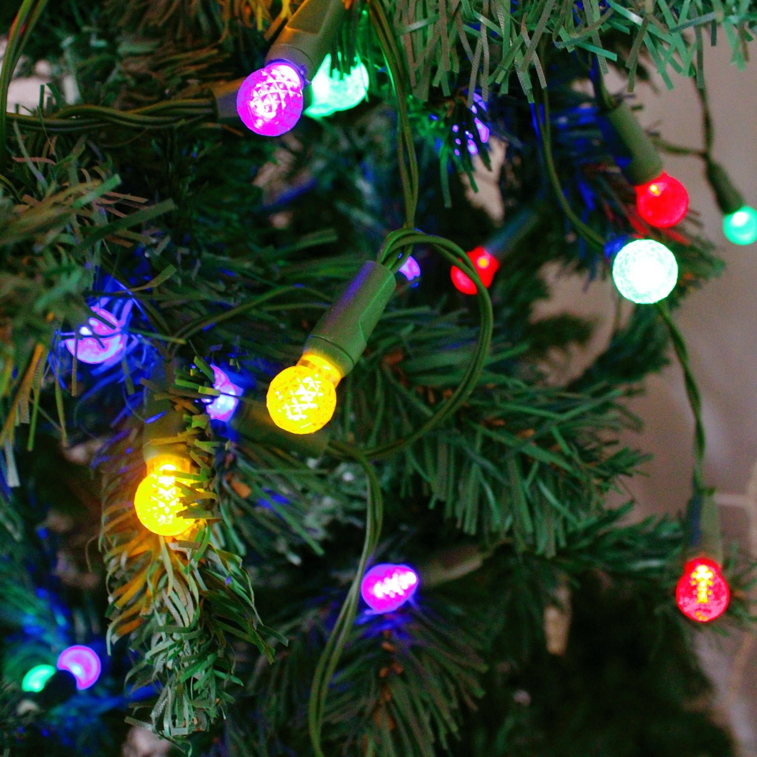 50 Count Multicolor G12 Christmas Lights Battery Operated on Green Wire