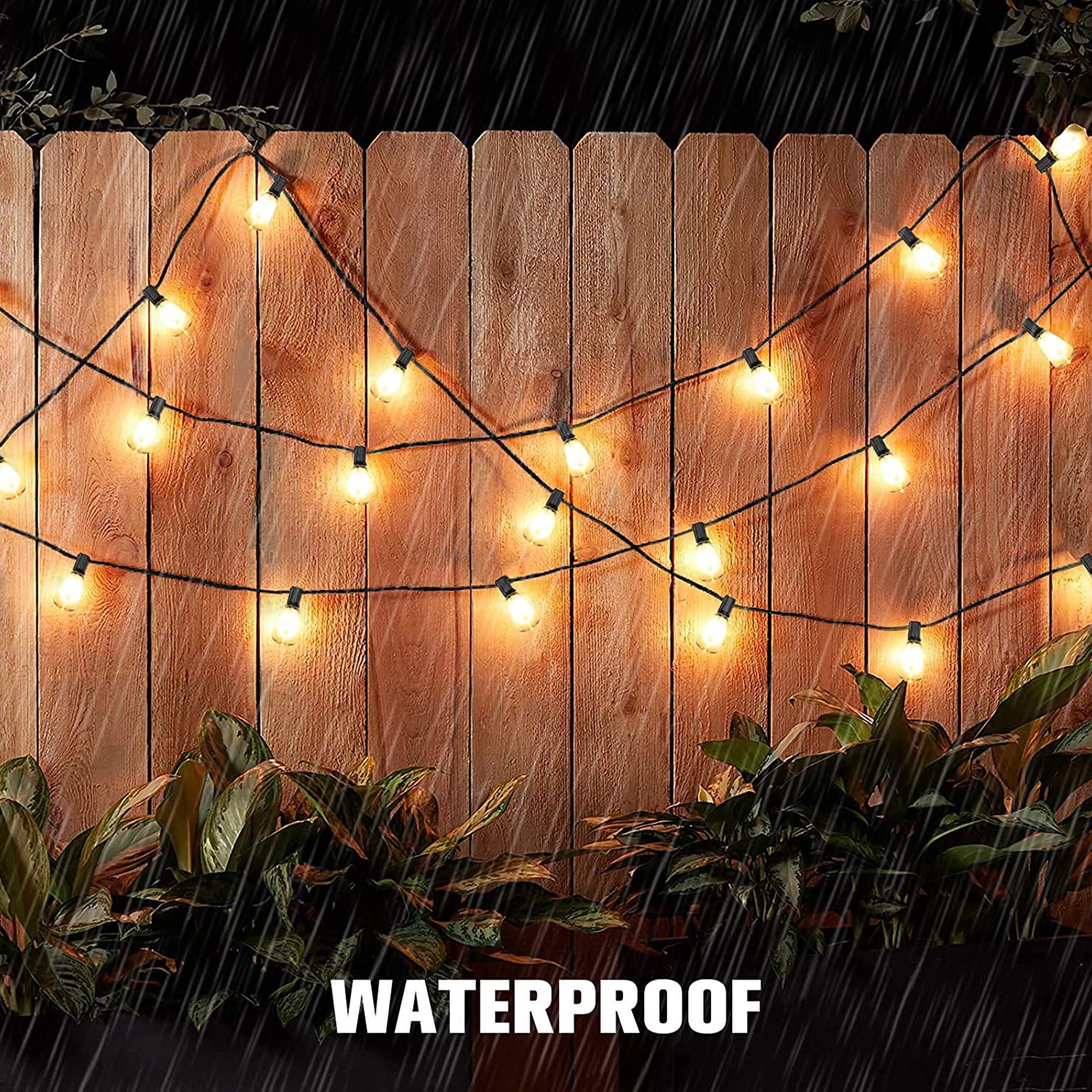 Solar Powered ST38 LED Hanging Patio Outdoor String Lights on Black Wire