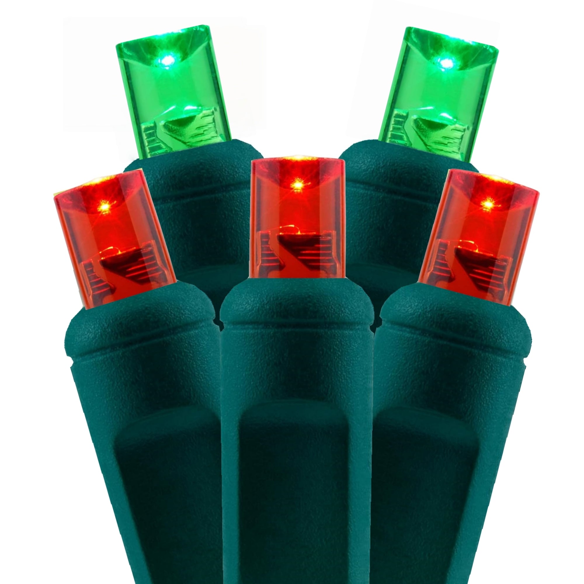 Commercial Grade Red Green 5mm Wide Angle LED Christmas Lights on Green Wire
