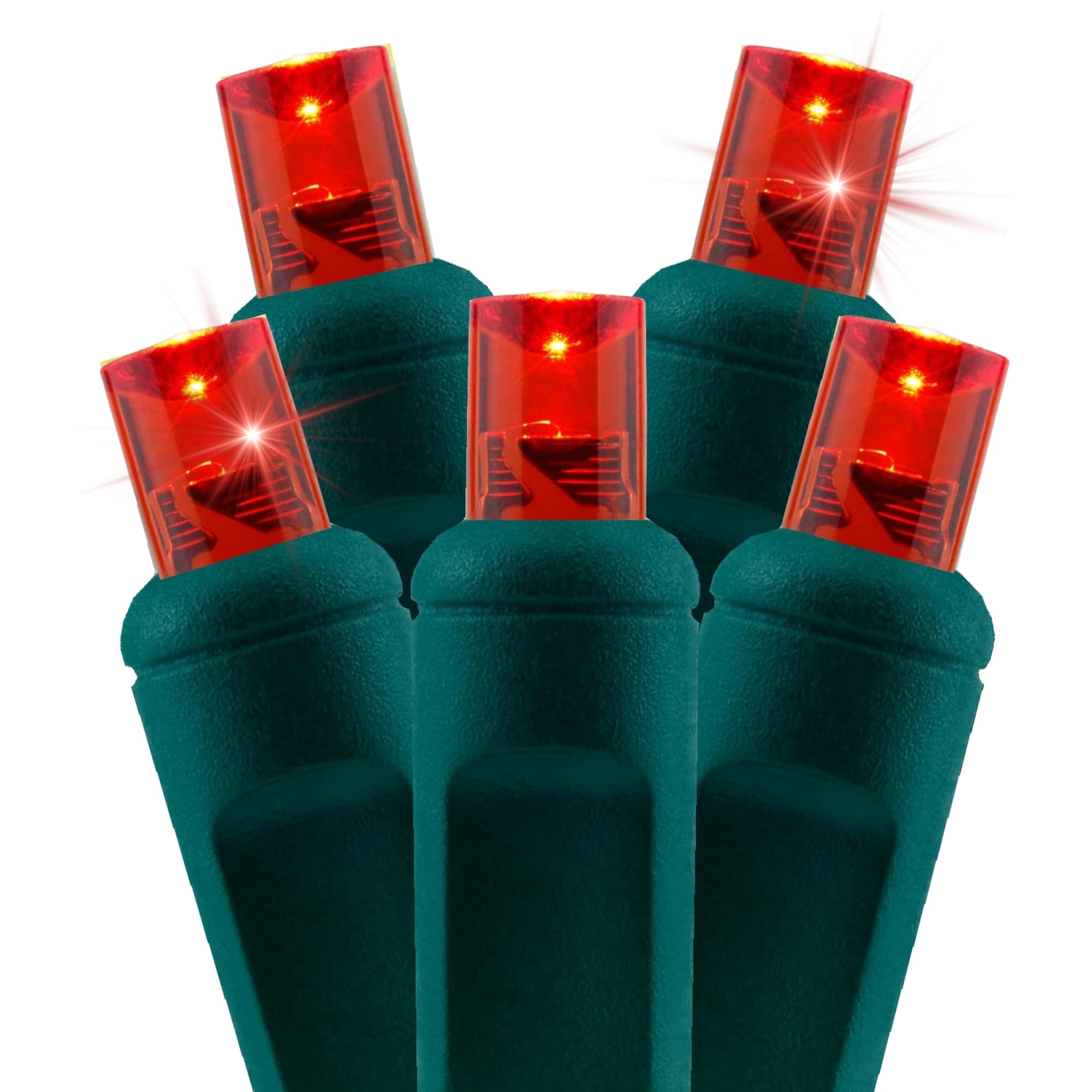 Commercial Grade Slow Twinkle Red 5mm Wide Angle LED Christmas Lights on Green Wire
