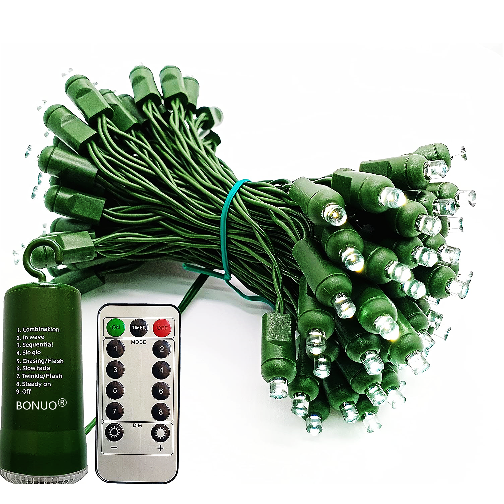 50 Count Outdoor LED Christmas Lights Battery Operated on Green Wire