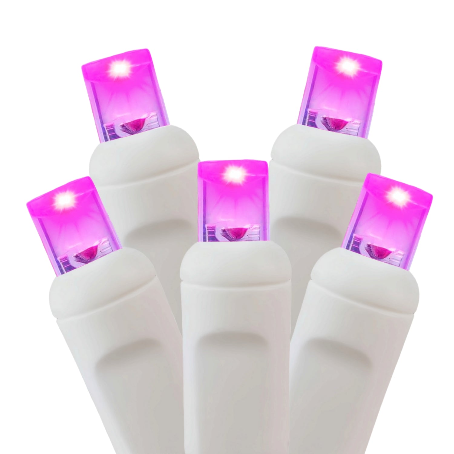 Commercial Grade Pink 5mm Wide Angle LED Christmas Lights on White Wire