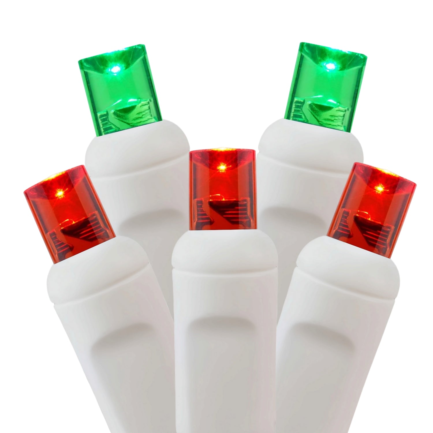Commercial Grade Red Green 5mm Wide Angle LED Christmas Lights on White Wire