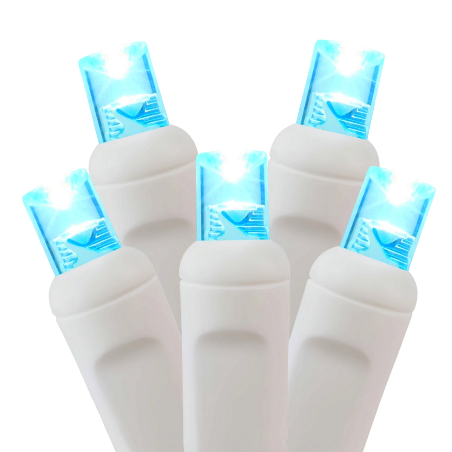 Commercial Grade Teal(Aqua) 5mm Wide Angle LED Christmas Lights on White Wire