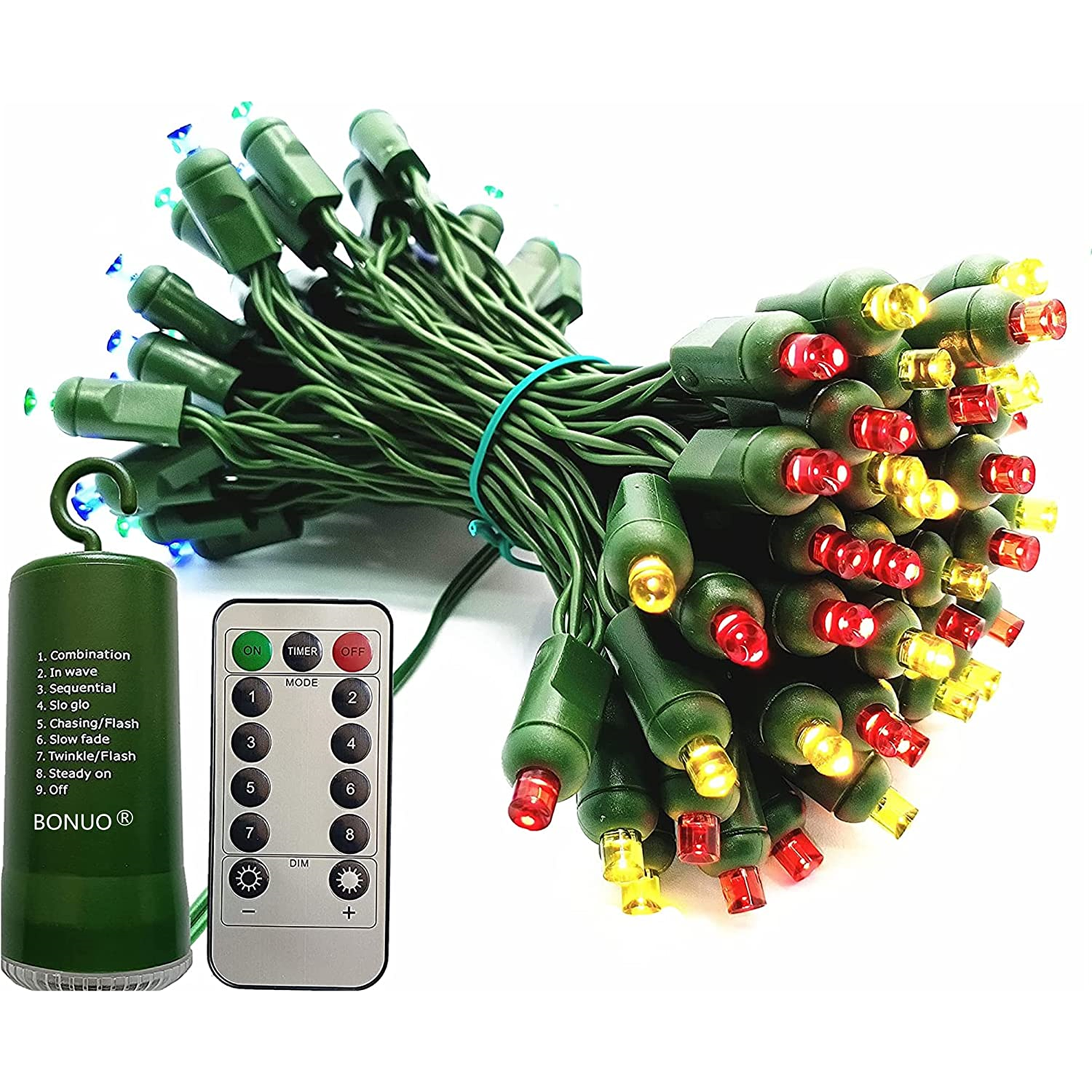50 Count Outdoor LED Christmas Lights Battery Operated on Green Wire