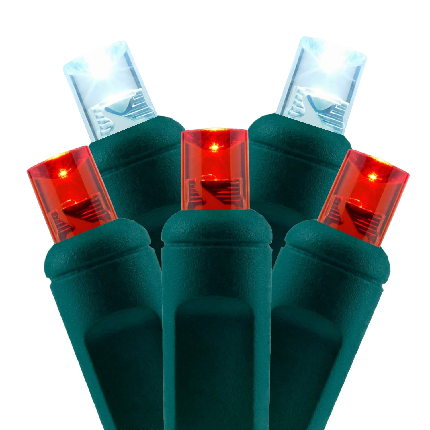 Slow Twinkle Red White 5mm Wide Angle LED Christmas Lights on Green Wire