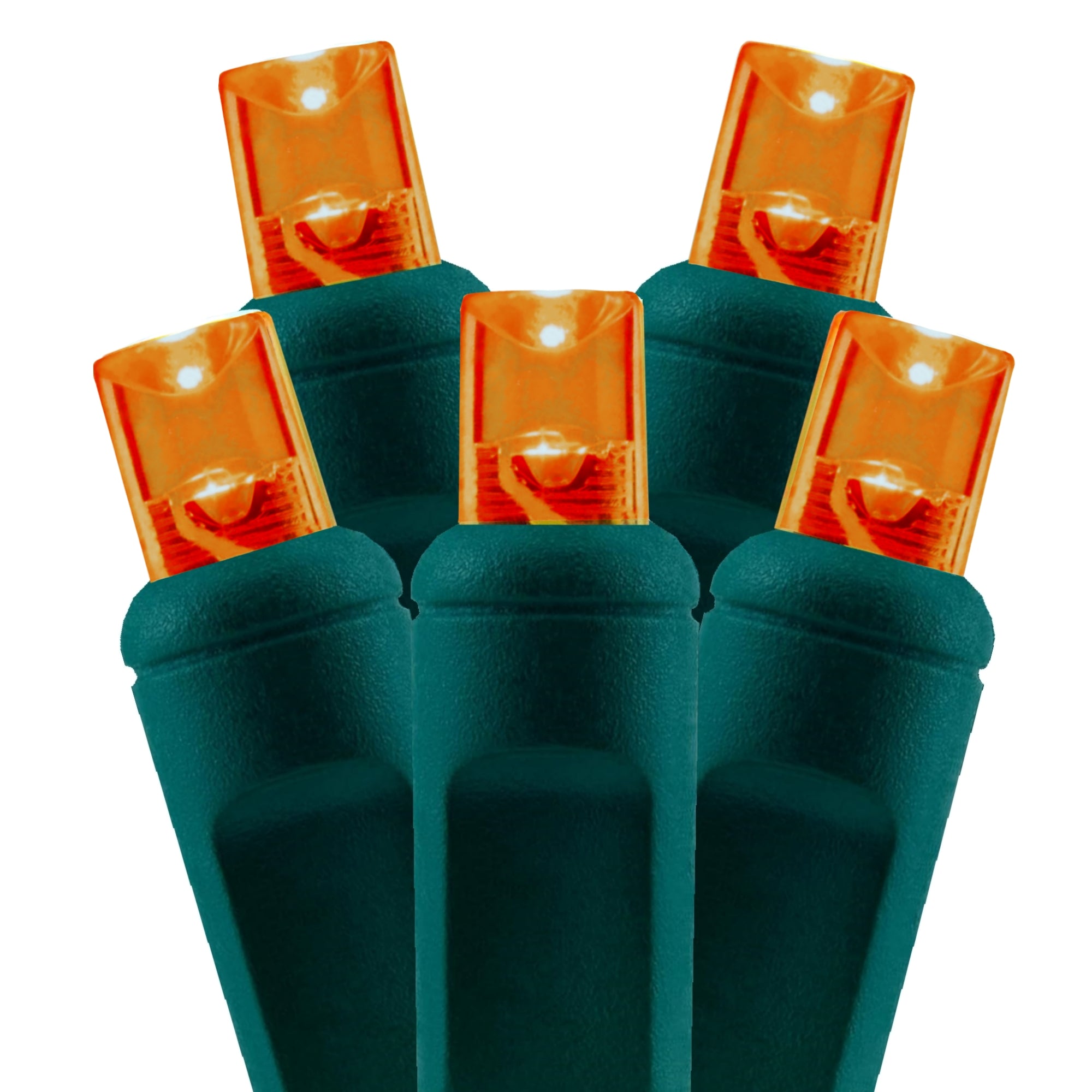 Commercial Grade Orange 5mm Wide Angle LED Christmas Lights on Green Wire