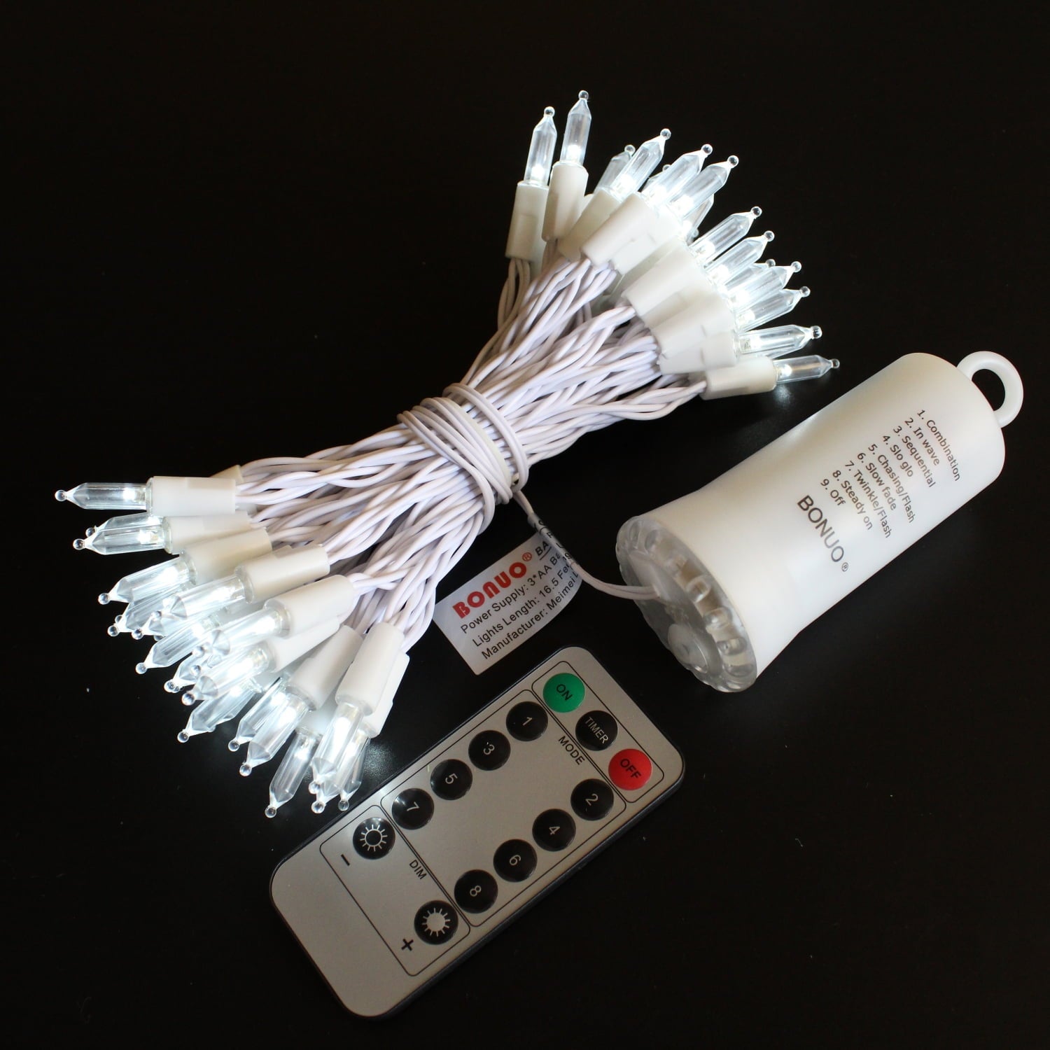 50 LED Battery Operated Mini Christmas Lights Indoor with Remote Timer in White