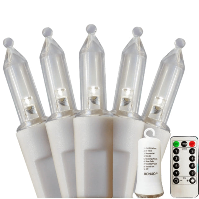 100 LED Battery Operated Mini Christmas Lights Indoor with Remote Timer in White