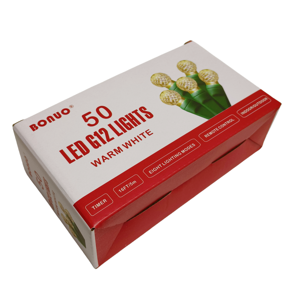 50 Count Warm White G12 Christmas Lights Battery Operated on Green Wire