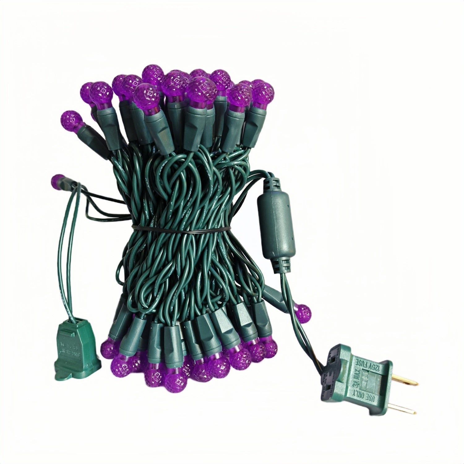 Commercial Grade Purple G12 LED Christmas Lights on Green Wire