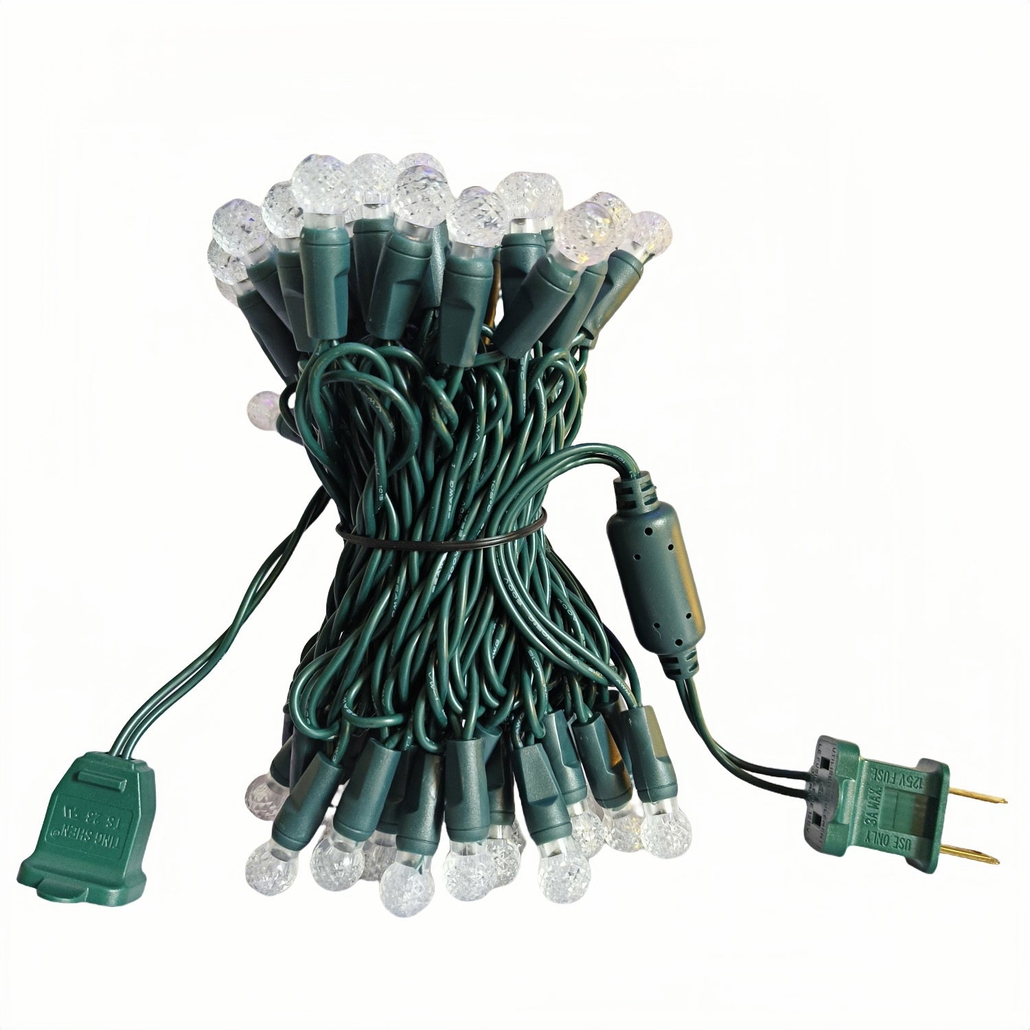 Commercial Grade Pure White G12 LED Christmas Lights on Green Wire