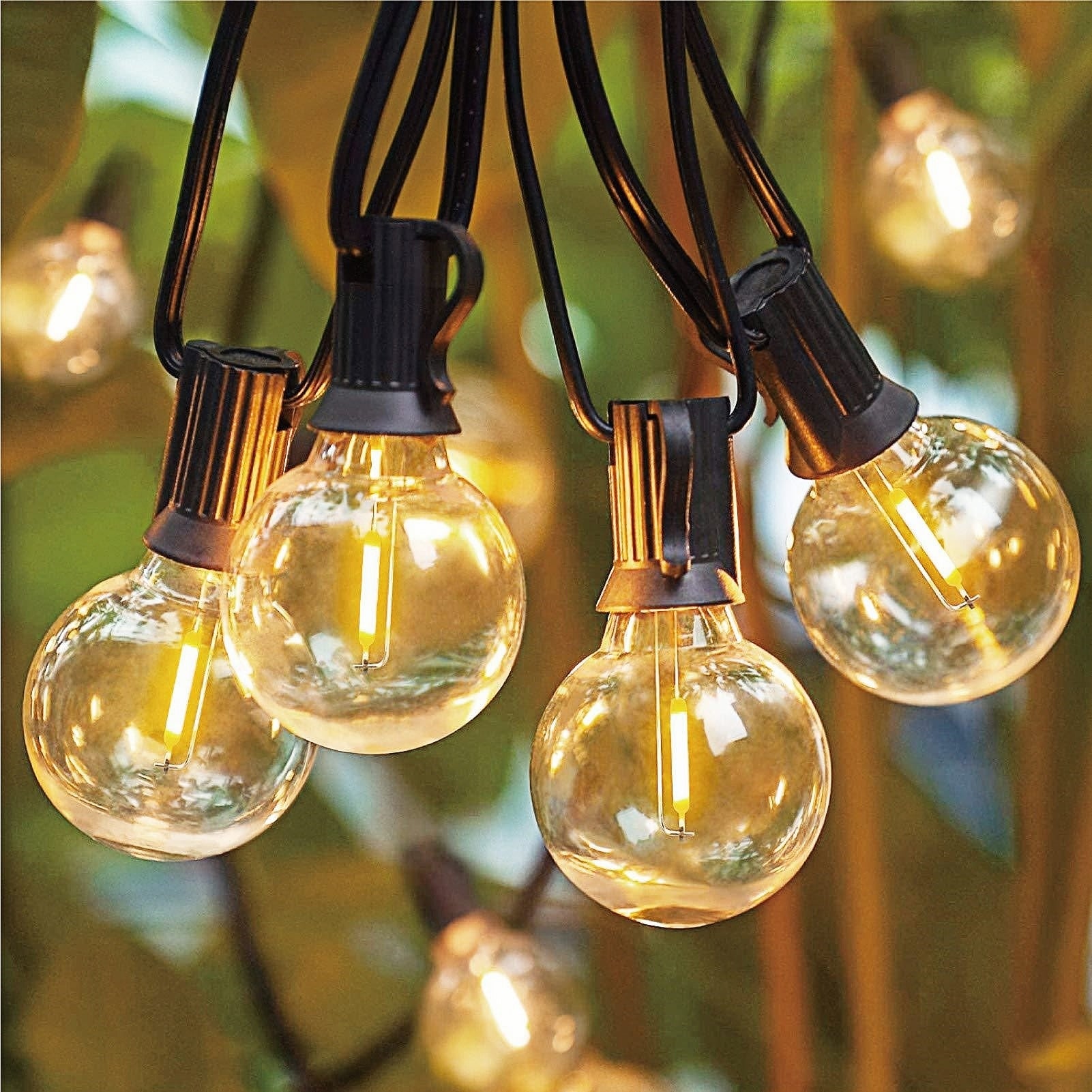 25Ft G40 LED Hanging Patio Outdoor String Lights on Black Wire