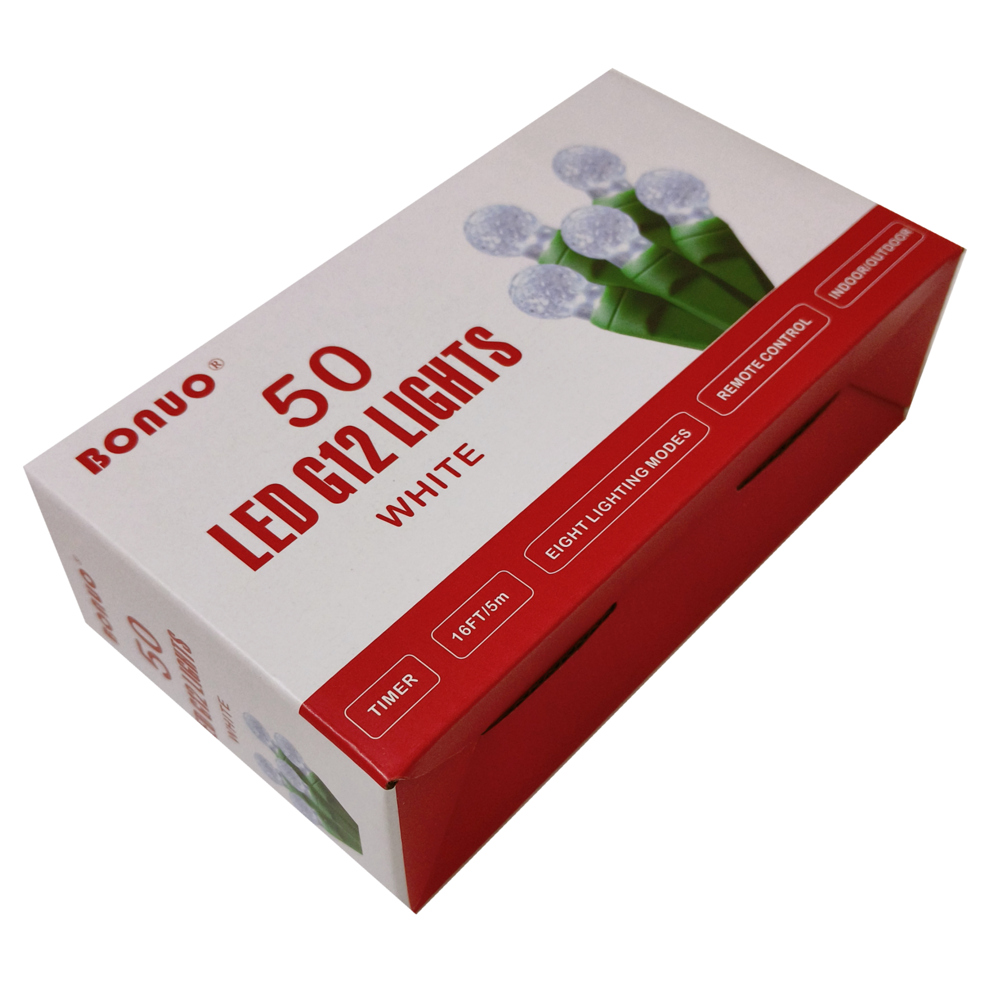 50 Count White G12 Christmas Lights Battery Operated on Green Wire