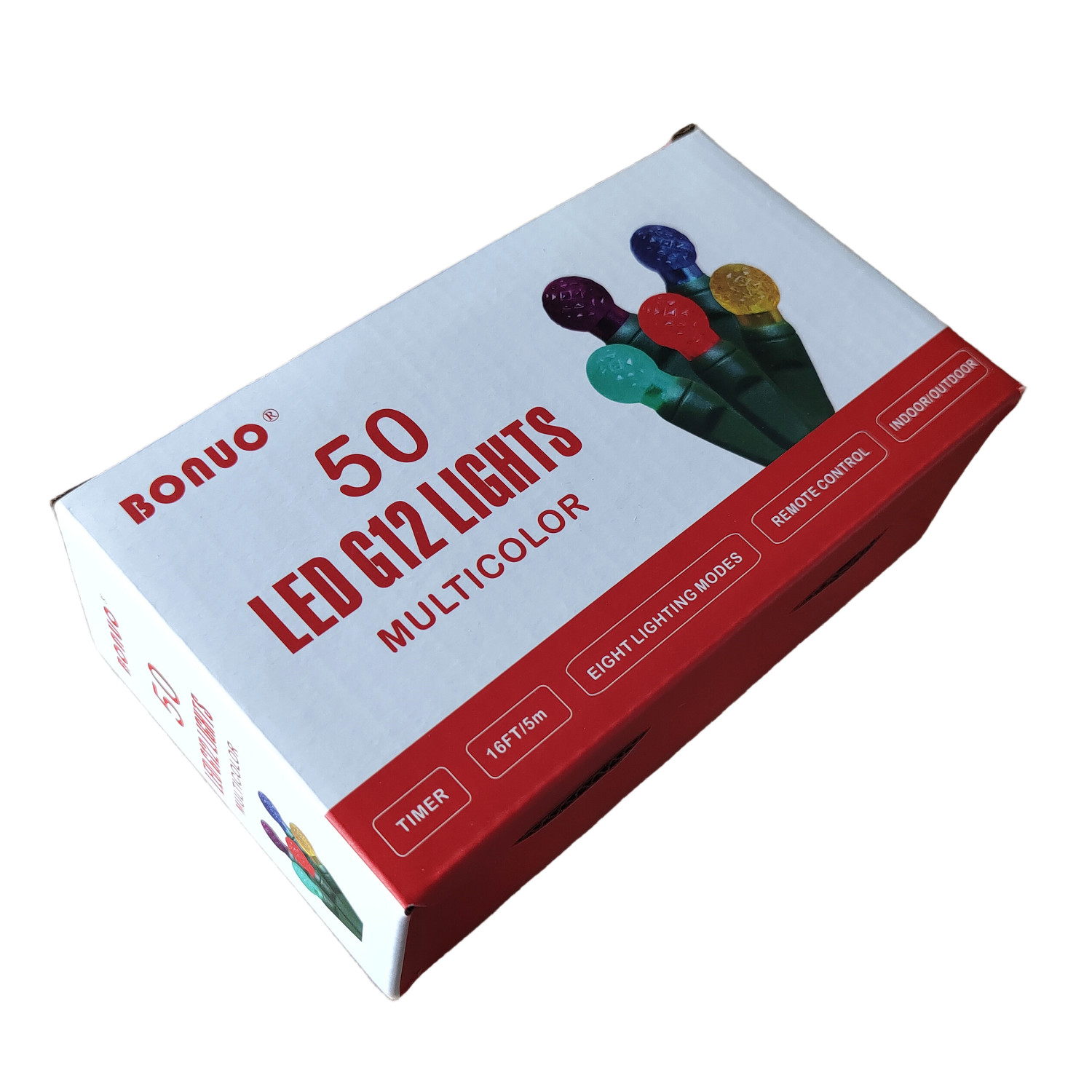 50 Count Multicolor G12 Christmas Lights Battery Operated on Green Wire