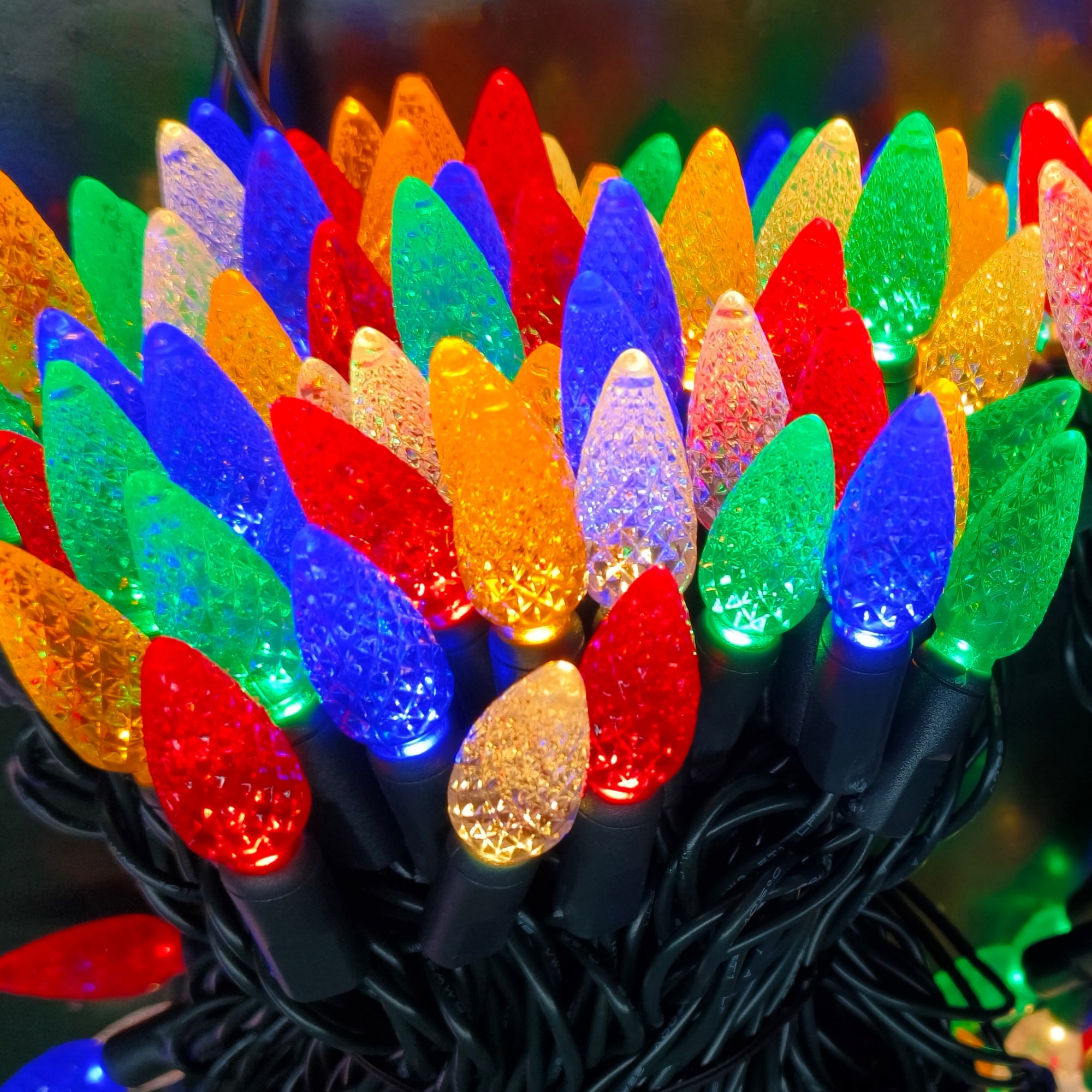 Commercial Grade Multicolor Strawberry LED Christmas Lights on Green Wire