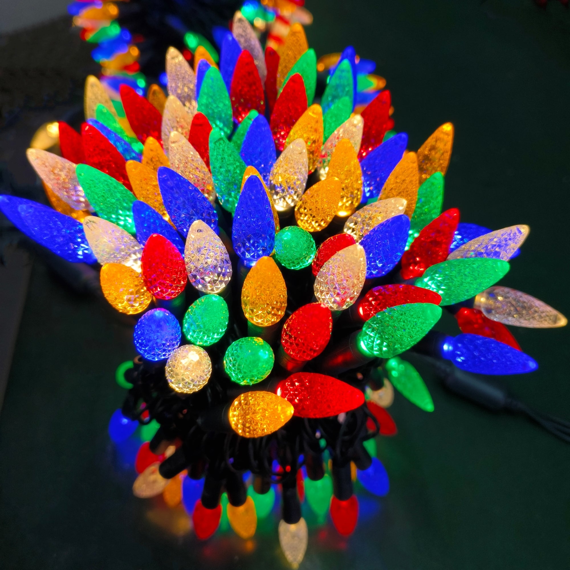 Commercial Grade Multicolor Strawberry LED Christmas Lights on Green Wire