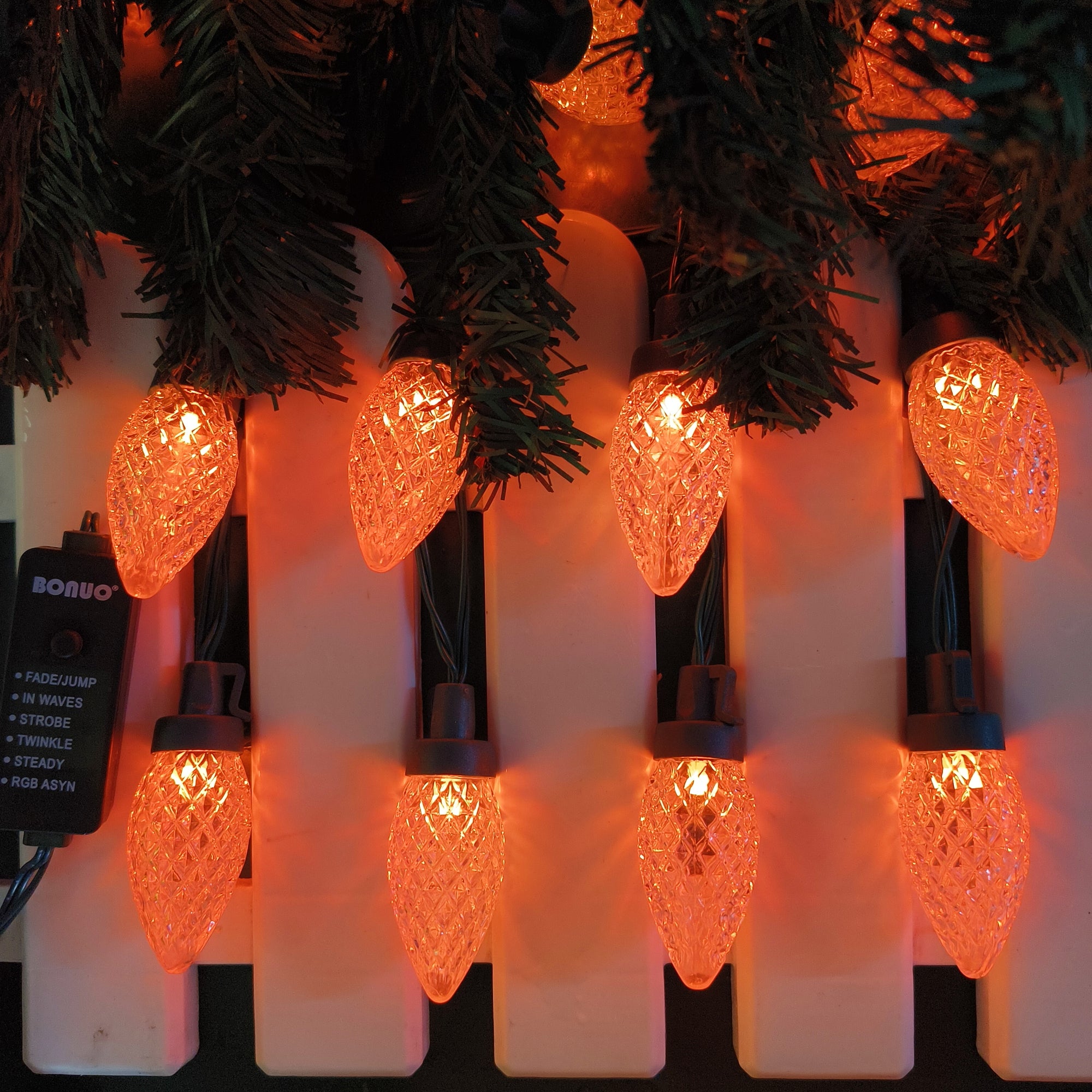 25 LED RGB Color Changing C9 Christmas Lights with Remote Timer on Green Wire