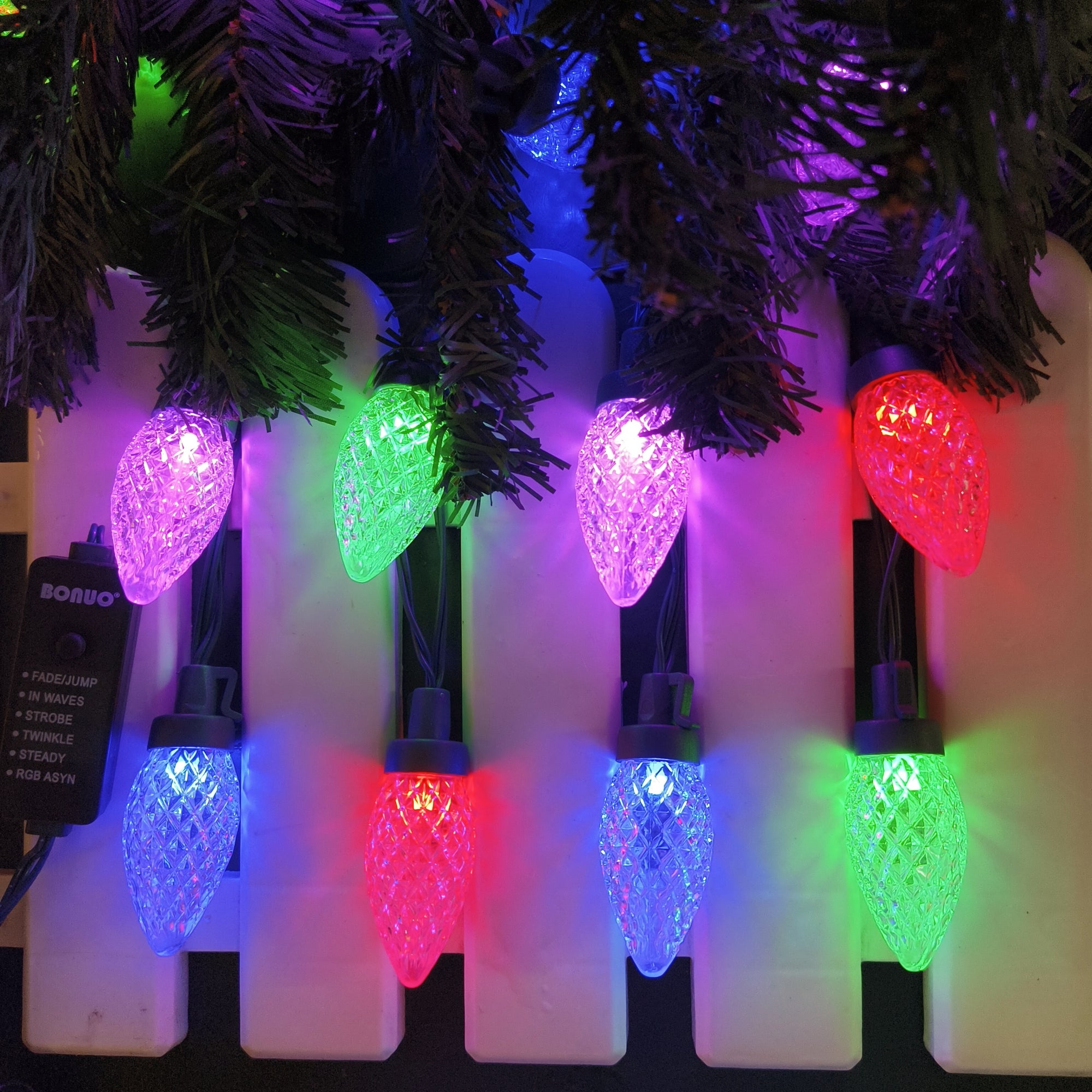 25 LED RGB Color Changing C9 Christmas Lights with Remote Timer on Green Wire