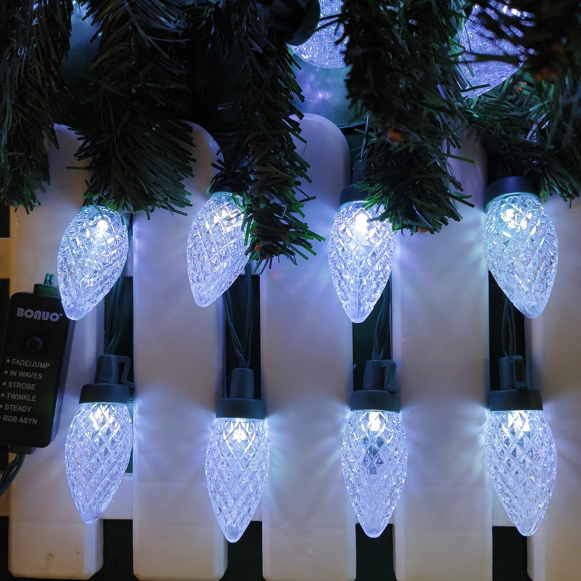 25 LED RGB Color Changing C9 Christmas Lights with Remote Timer on Green Wire