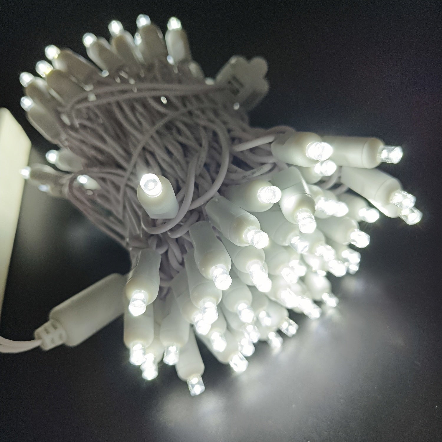 Commercial Grade Pure White 5mm Wide Angle LED Christmas Lights on White Wire