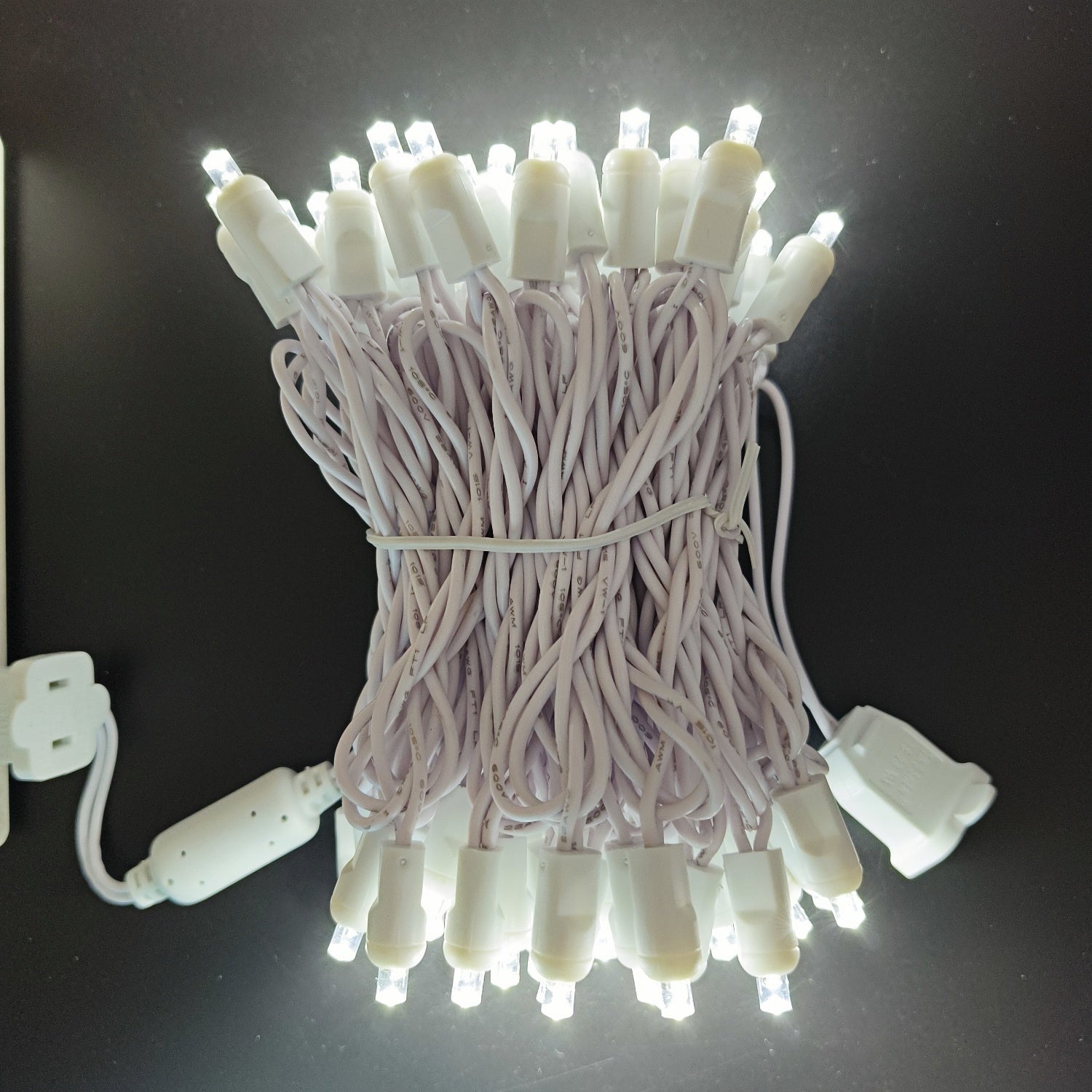 Commercial Grade Pure White 5mm Wide Angle LED Christmas Lights on White Wire