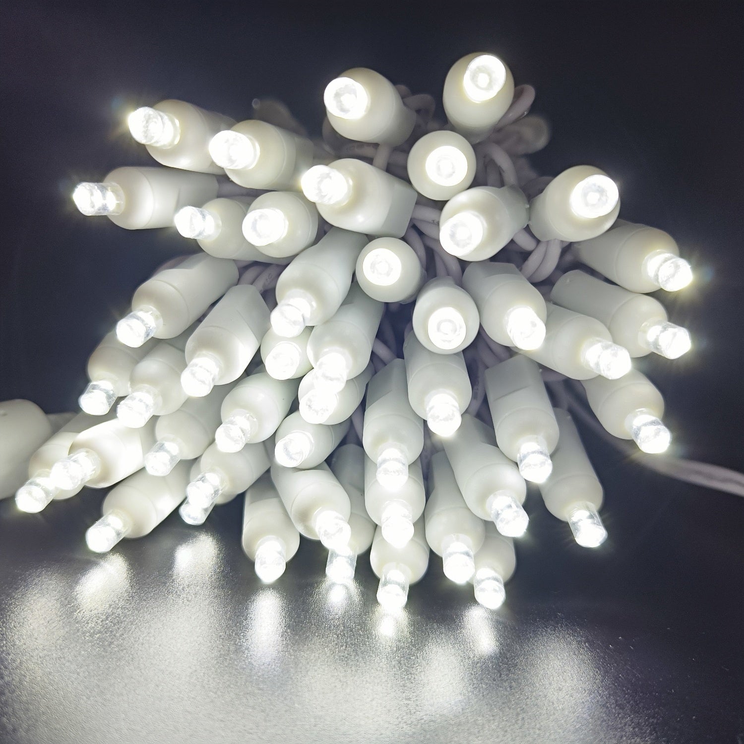 Commercial Grade Pure White 5mm Wide Angle LED Christmas Lights on White Wire
