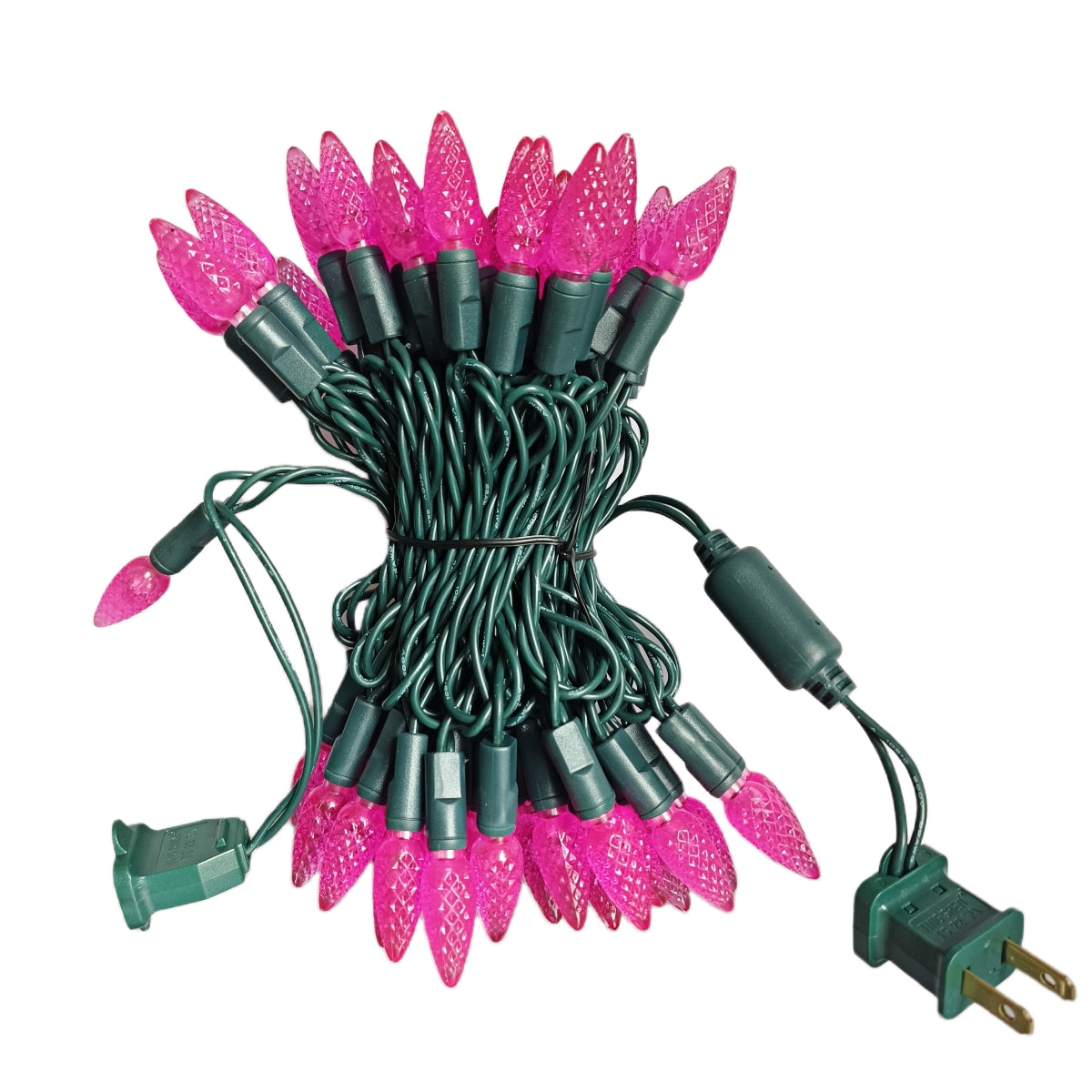 Commercial Grade Pink C6 LED Christmas Lights on Green Wire