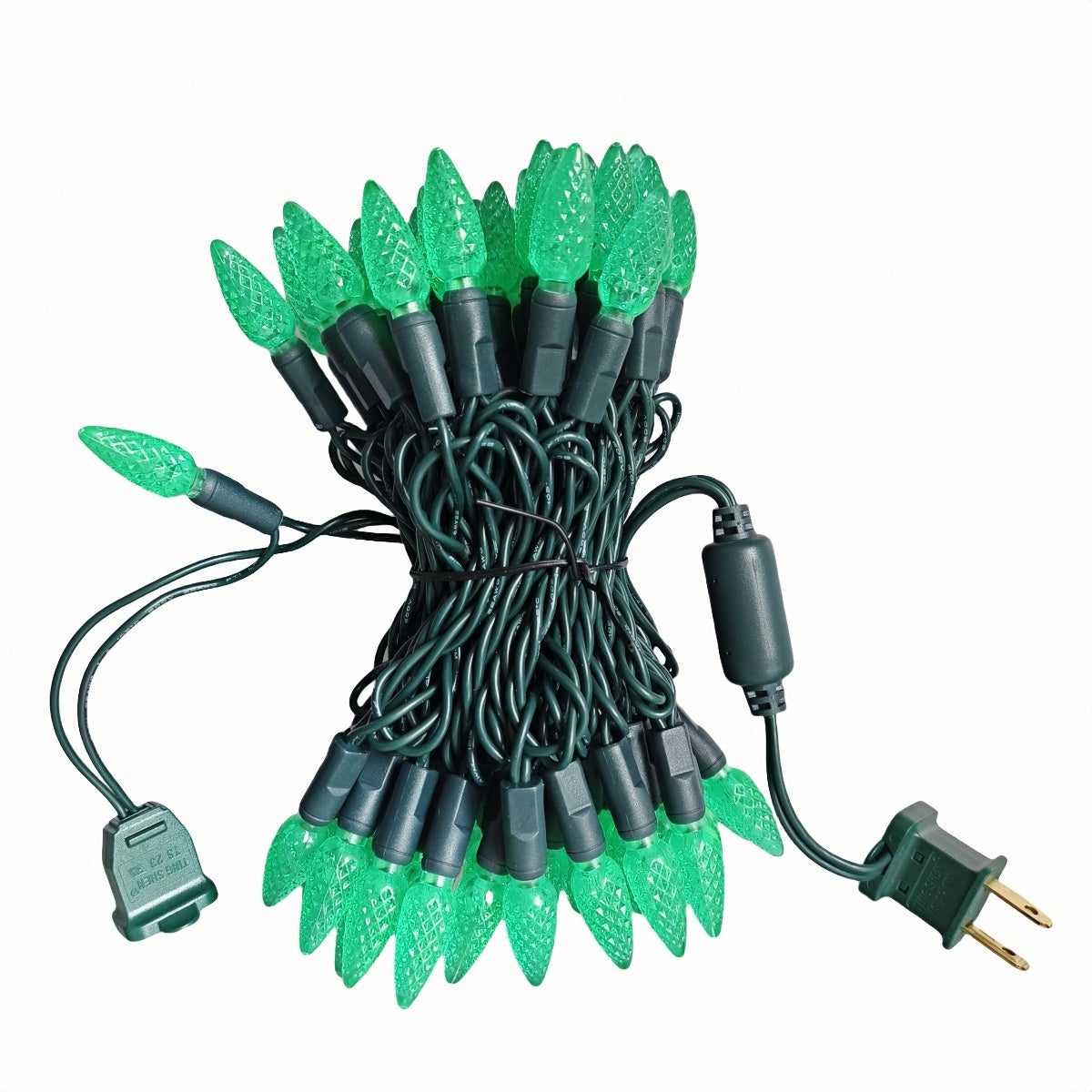 Commercial Grade Green C6 LED Christmas Lights on Green Wire