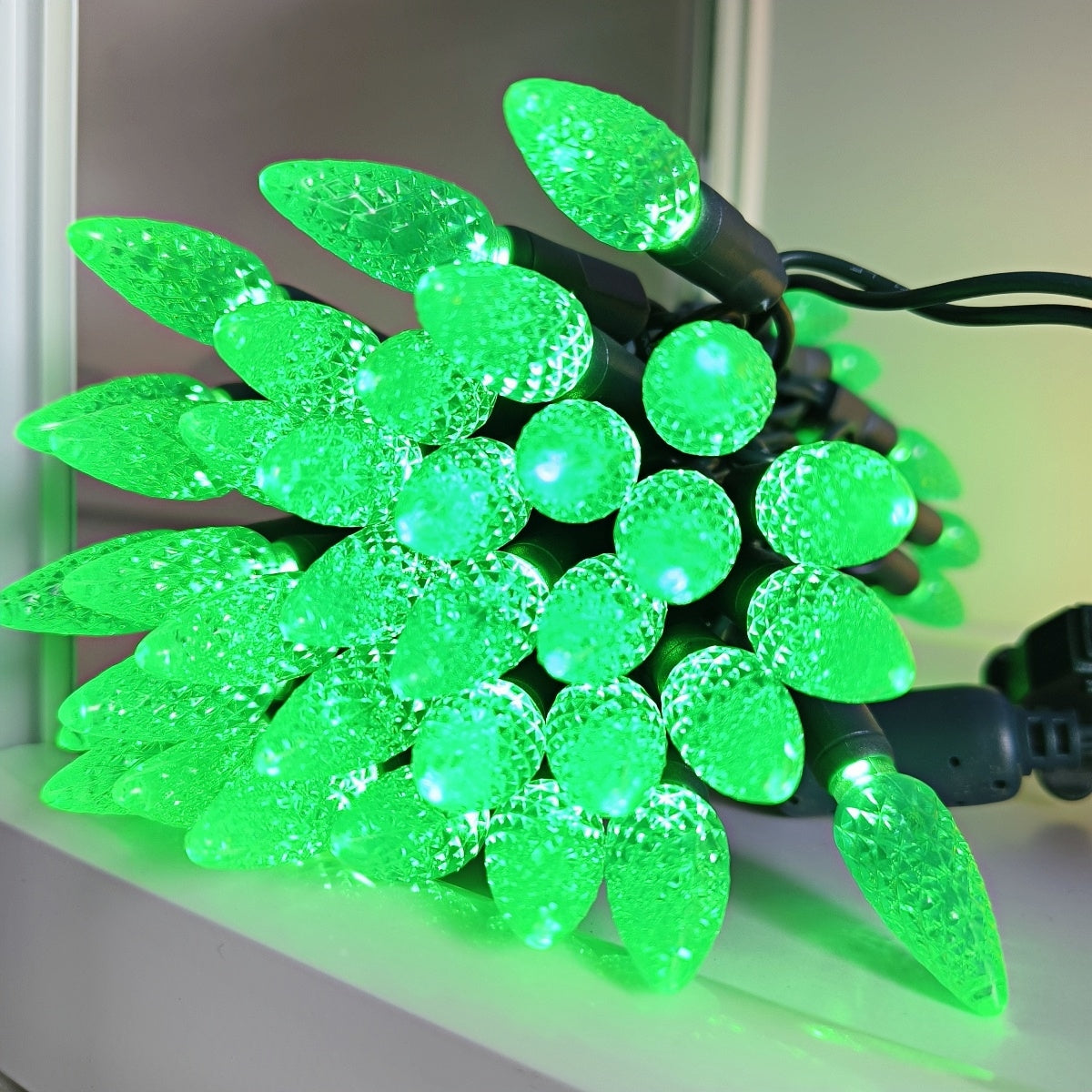 Commercial Grade Green C6 LED Christmas Lights on Green Wire
