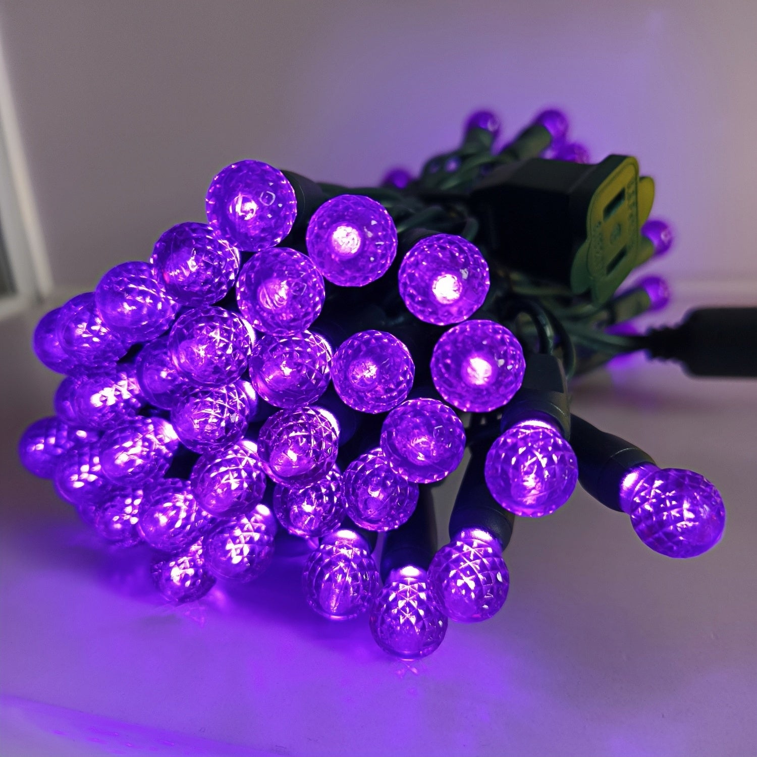 Commercial Grade Purple G12 LED Christmas Lights on Green Wire