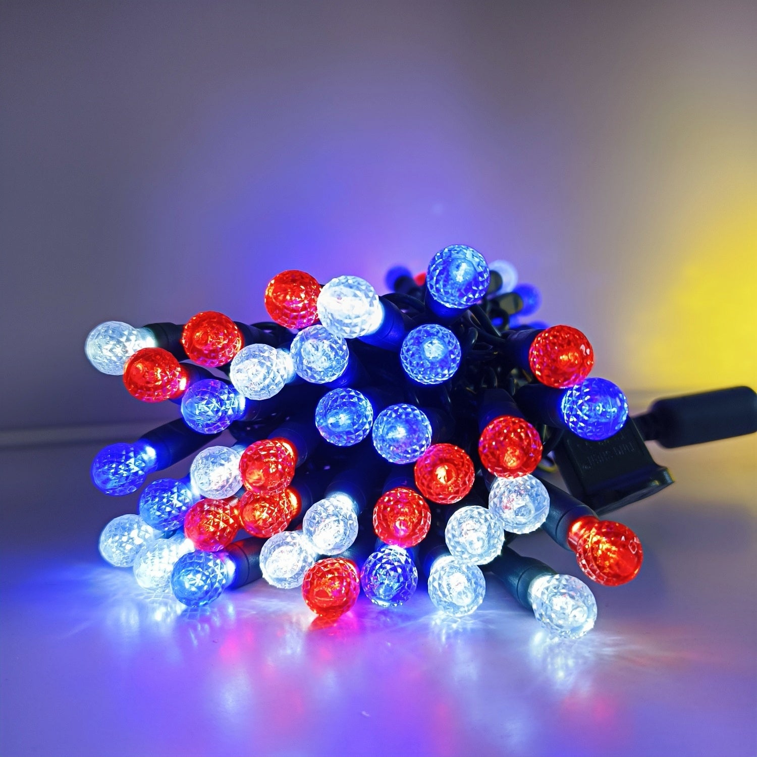 Commercial Grade Red White Blue G12 LED Christmas Lights on Green Wire