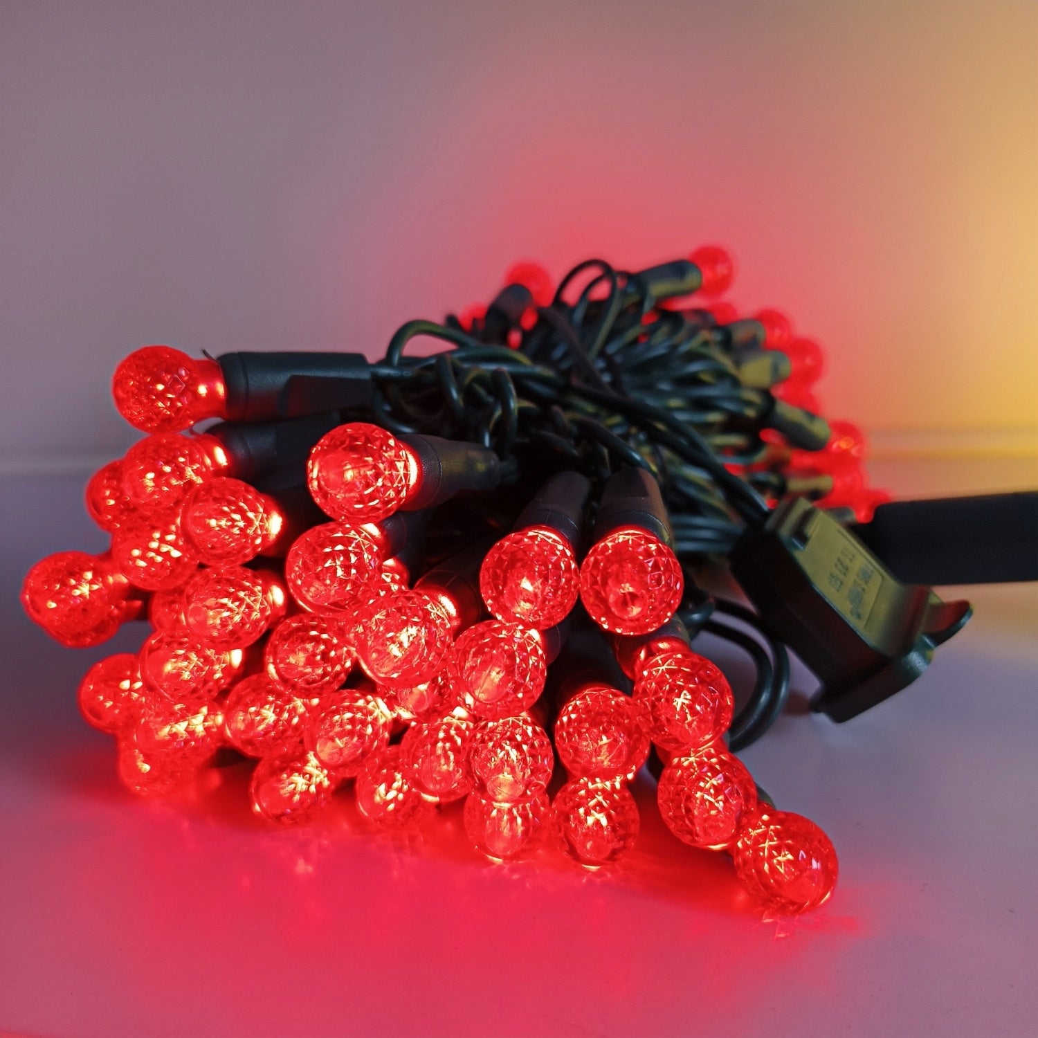 Commercial Grade Red G12 LED Christmas Lights on Green Wire