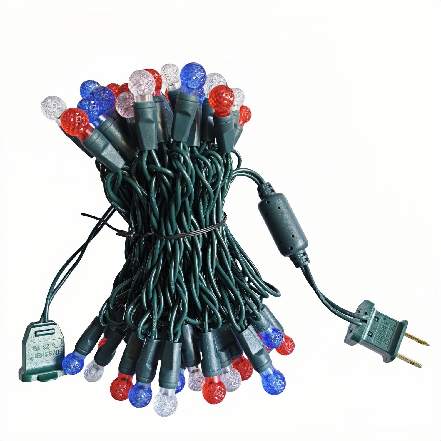 Commercial Grade Red White Blue G12 LED Christmas Lights on Green Wire