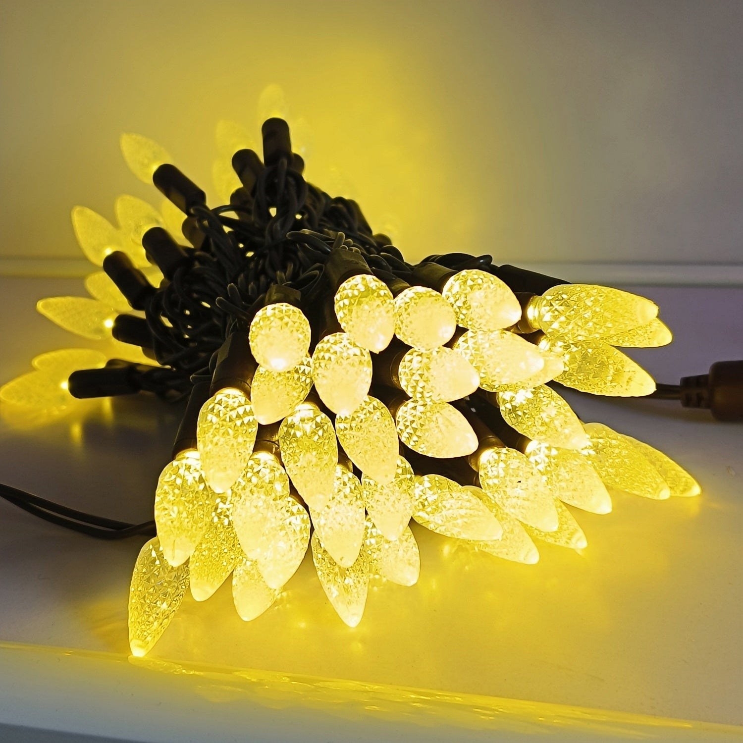 Commercial Grade Warm White C6 LED Christmas Lights on Brown Wire