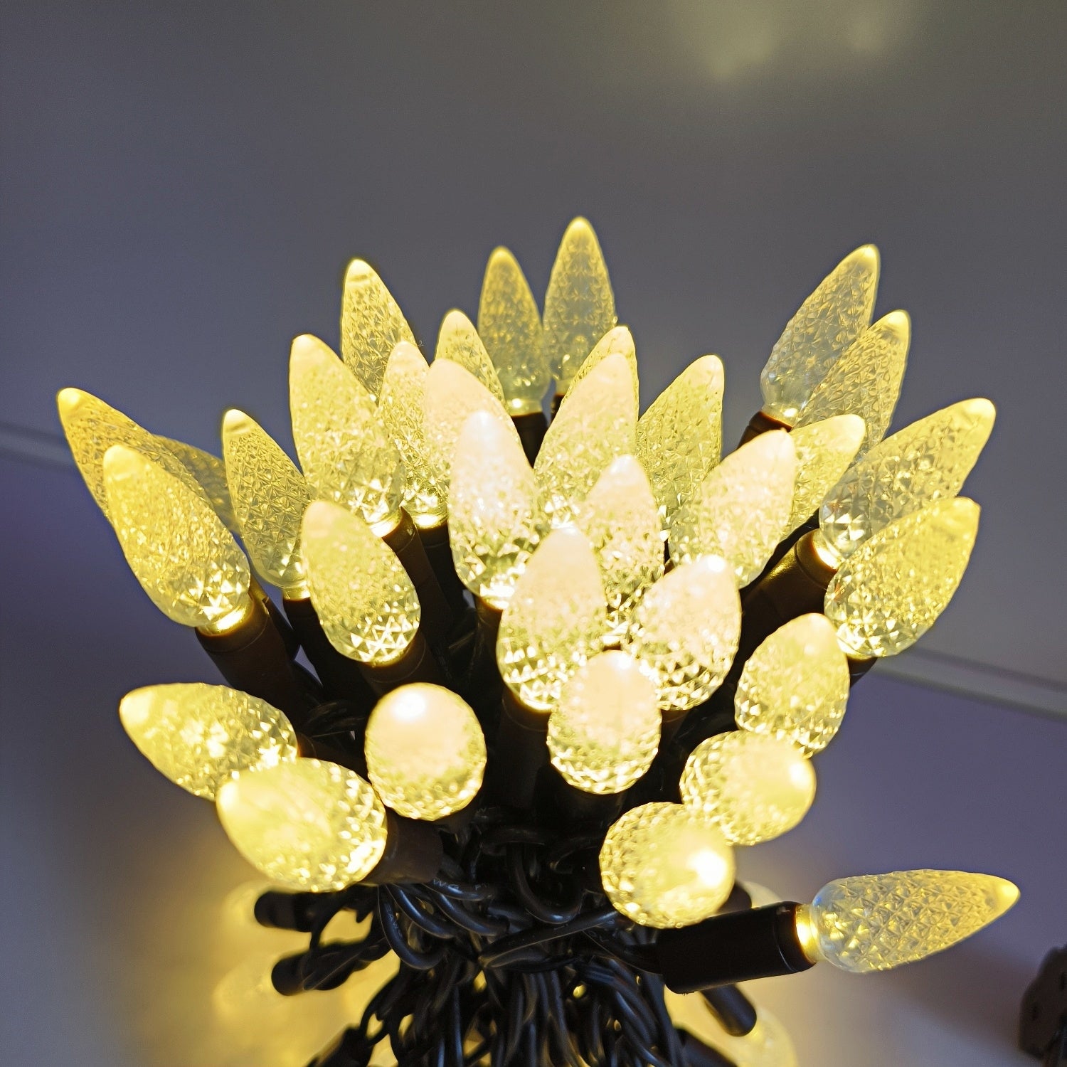 Commercial Grade Warm White C6 LED Christmas Lights on Brown Wire