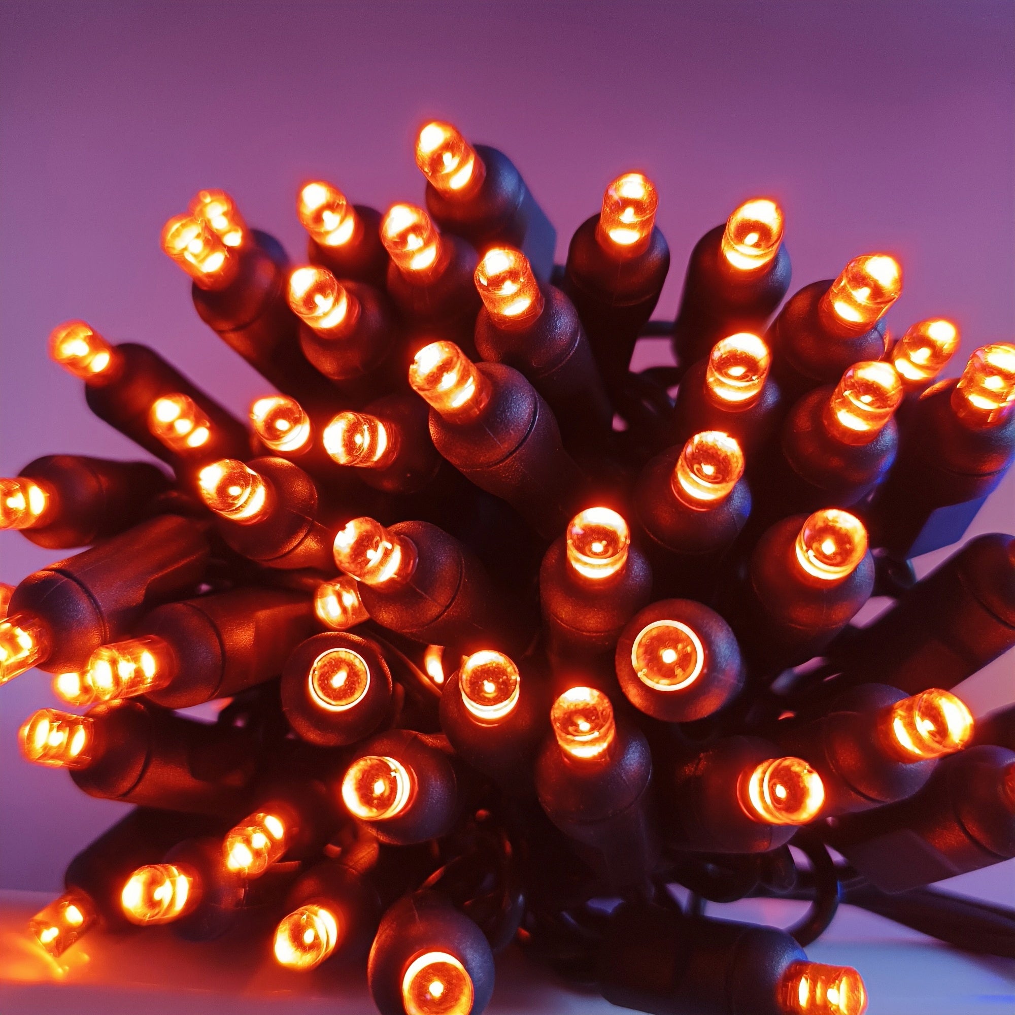 Commercial Grade Orange 5mm Wide Angle LED Christmas Lights on Green Wire