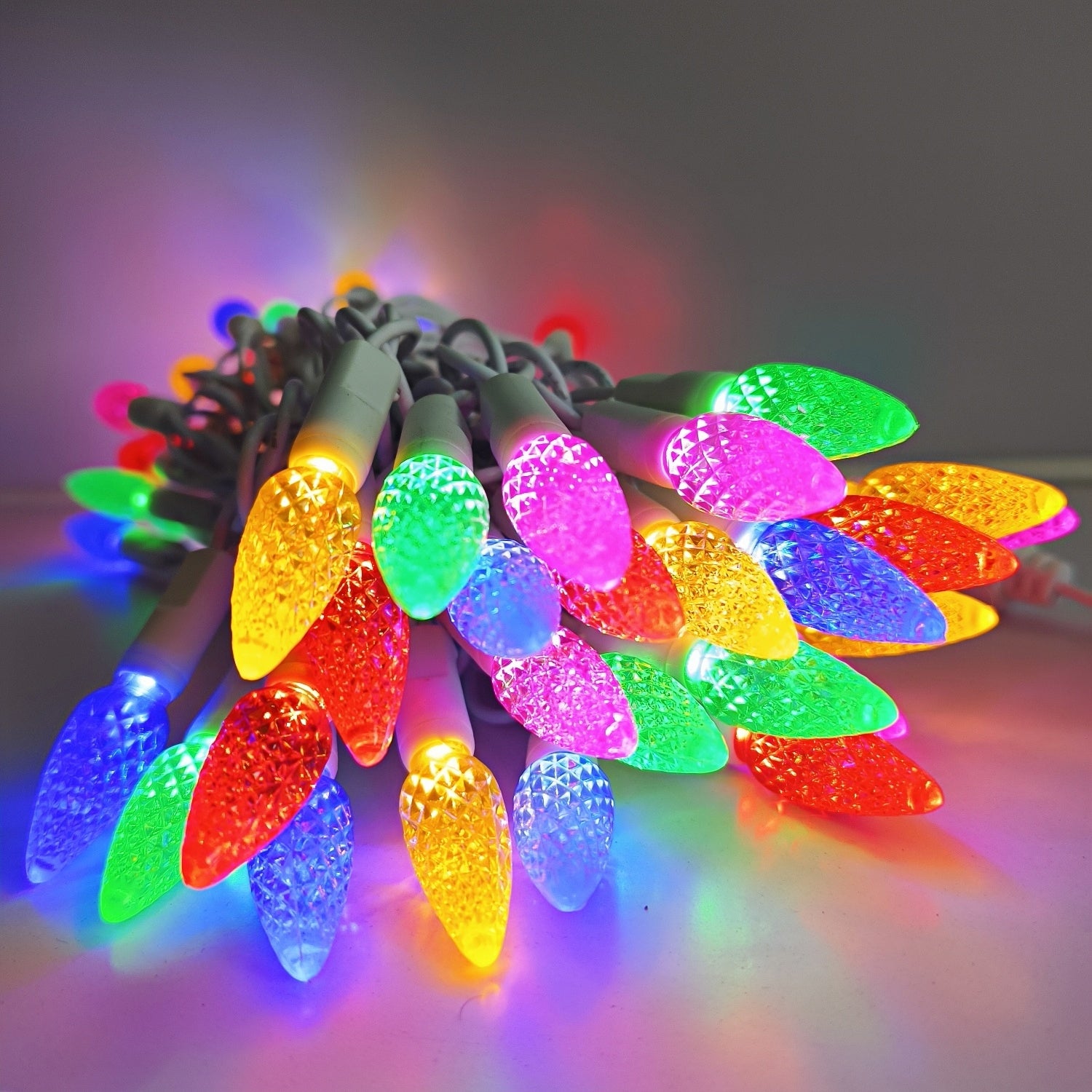 Commercial Grade Colorful C6 LED Christmas Lights on White Wire