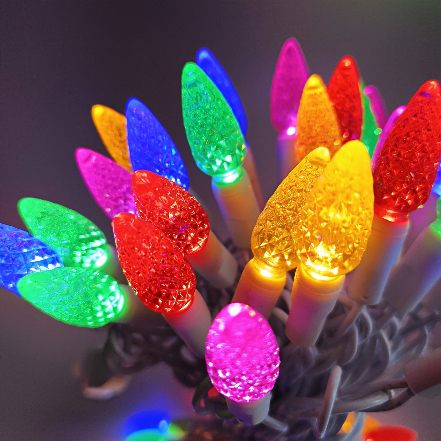 Commercial Grade Colorful C6 LED Christmas Lights on White Wire