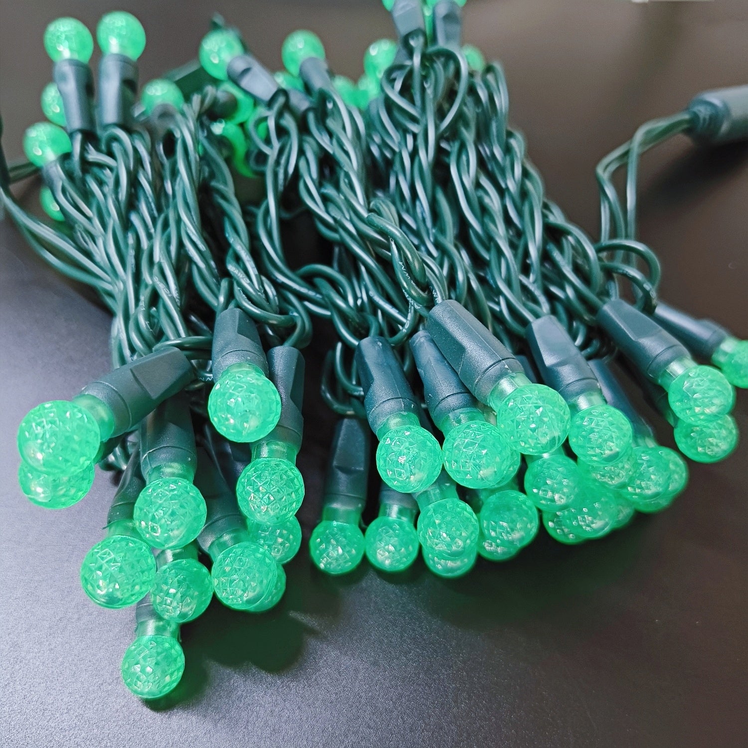 Commercial Grade Green G12 LED Christmas Lights on Green Wire