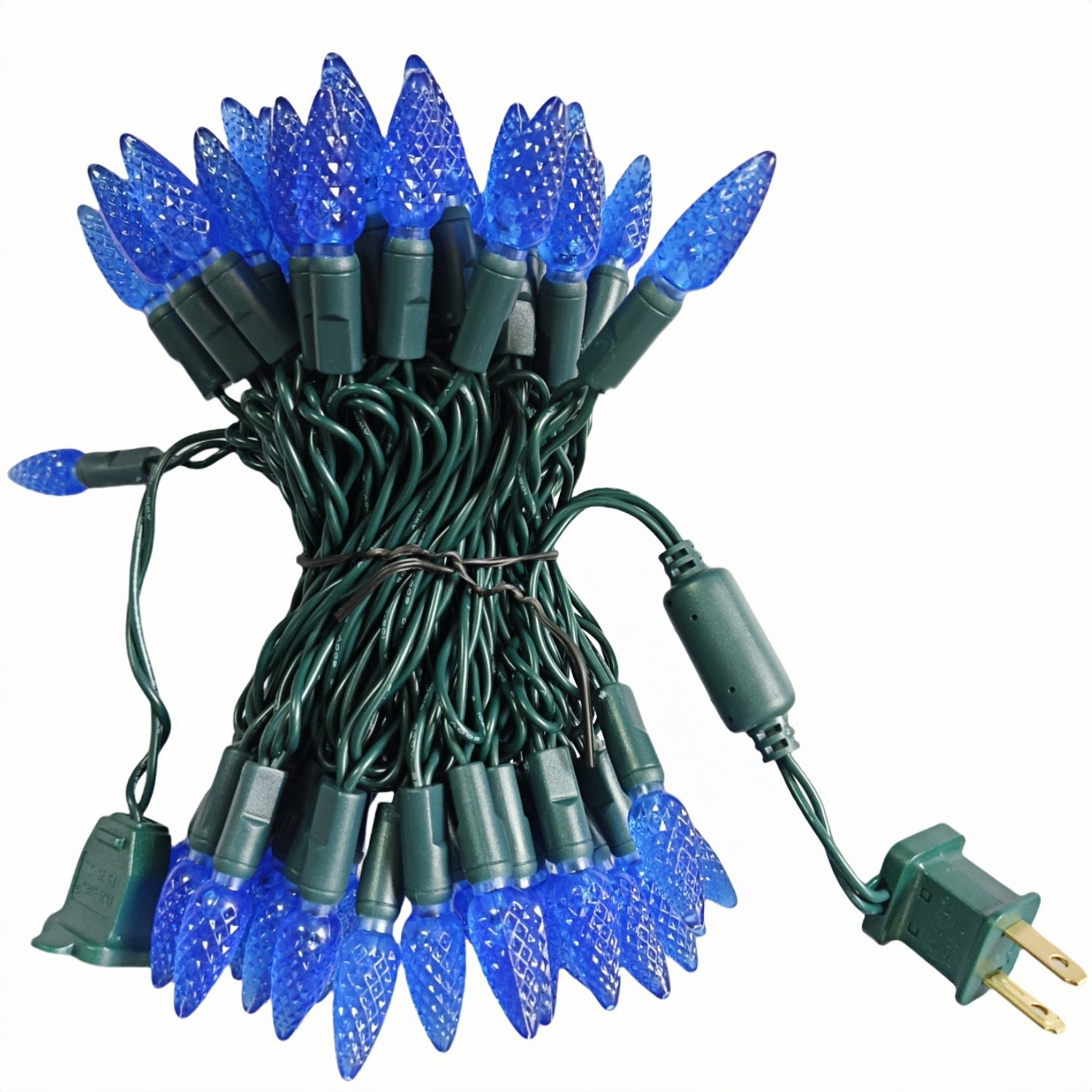Commercial Grade Blue C6 LED Christmas Lights on Green Wire