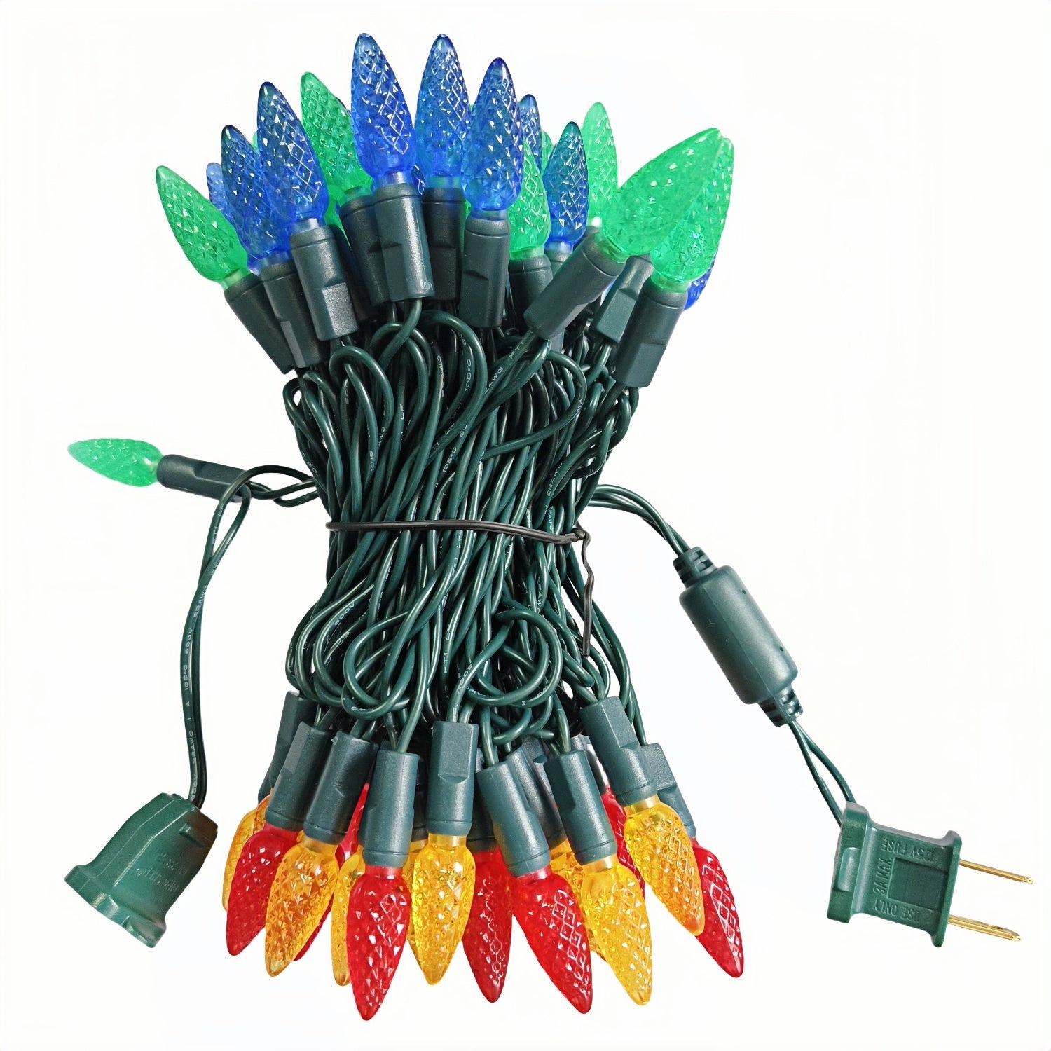 Commercial Grade Multicolor C6 LED Christmas Lights on Green Wire