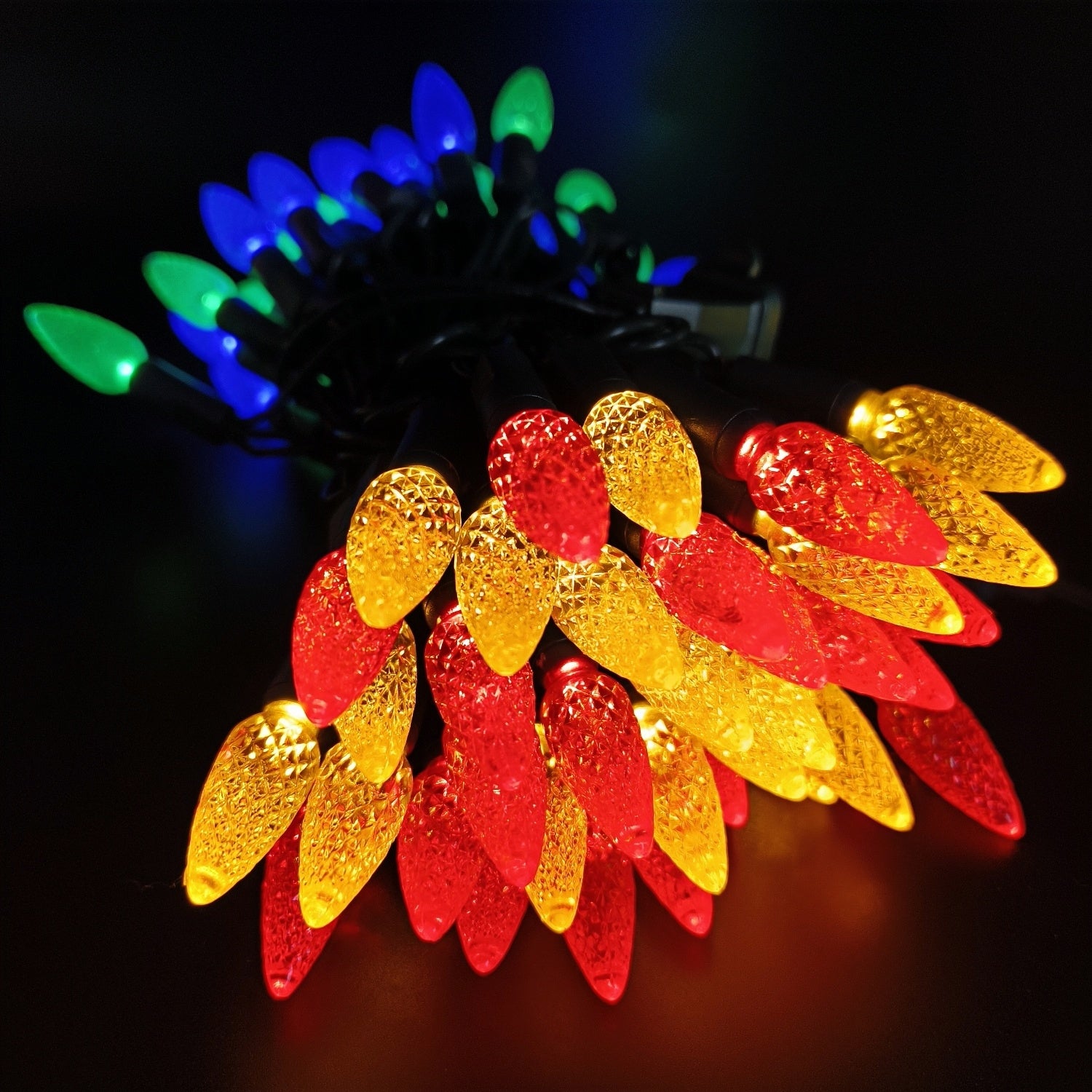 Commercial Grade Multicolor C6 LED Christmas Lights on Green Wire