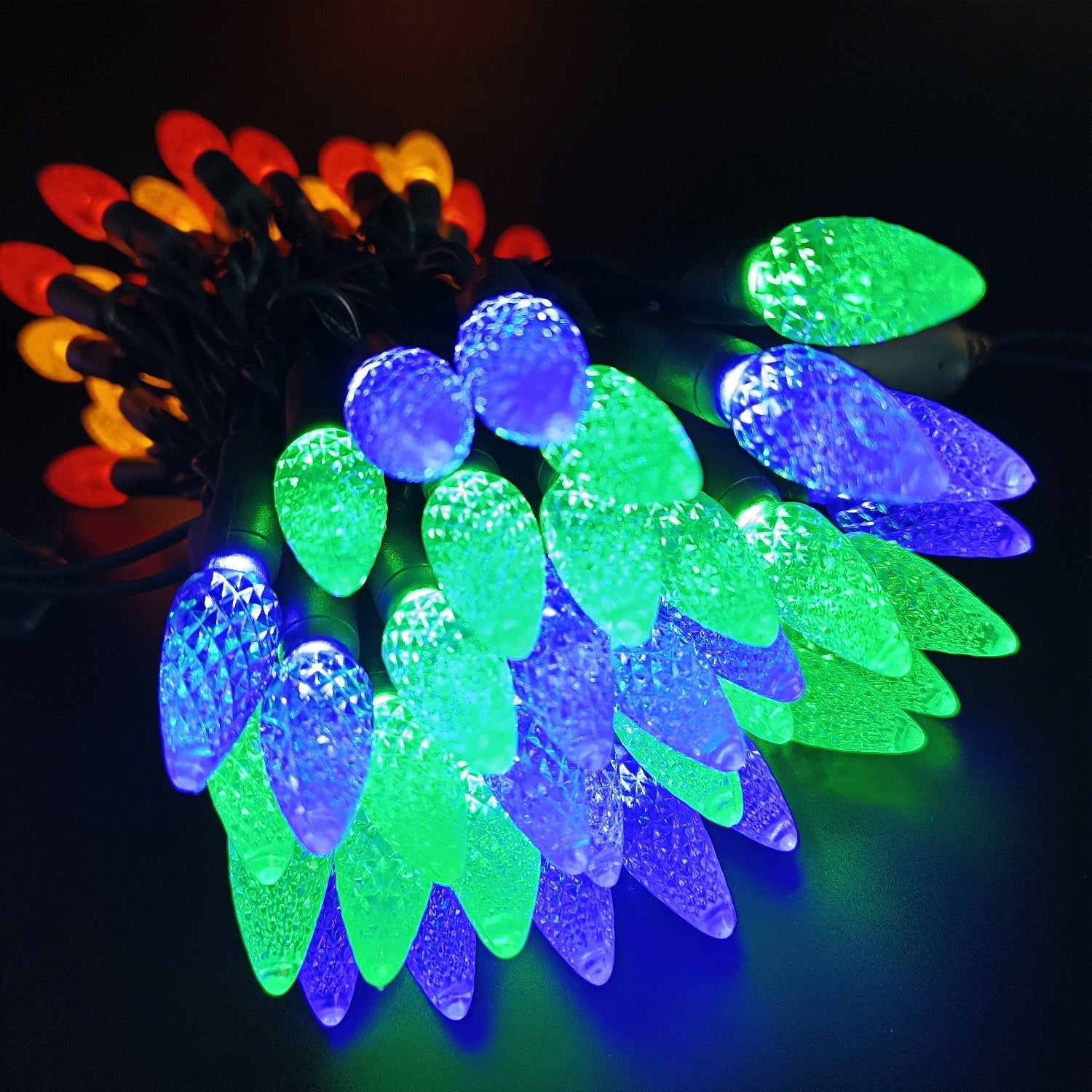Commercial Grade Multicolor C6 LED Christmas Lights on Green Wire