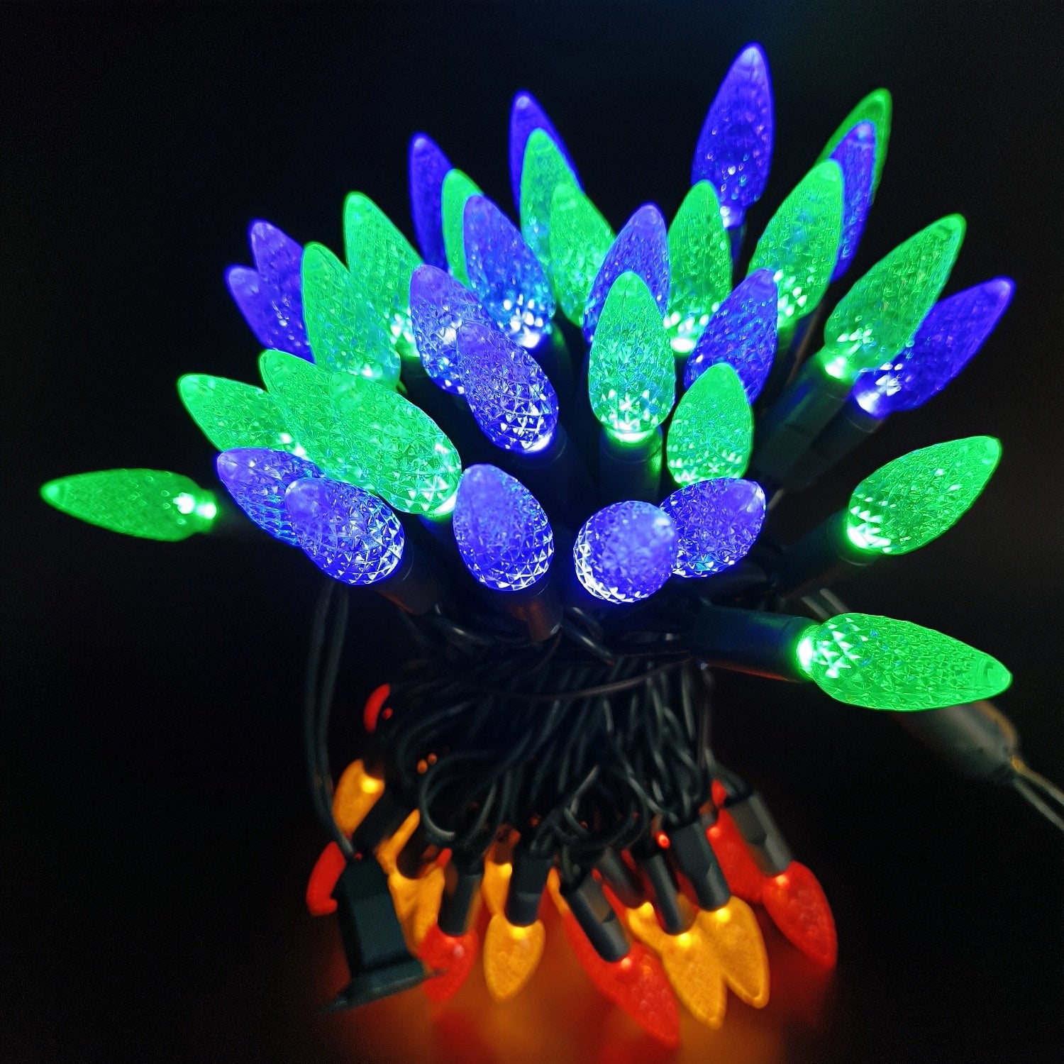 Commercial Grade Multicolor C6 LED Christmas Lights on Green Wire