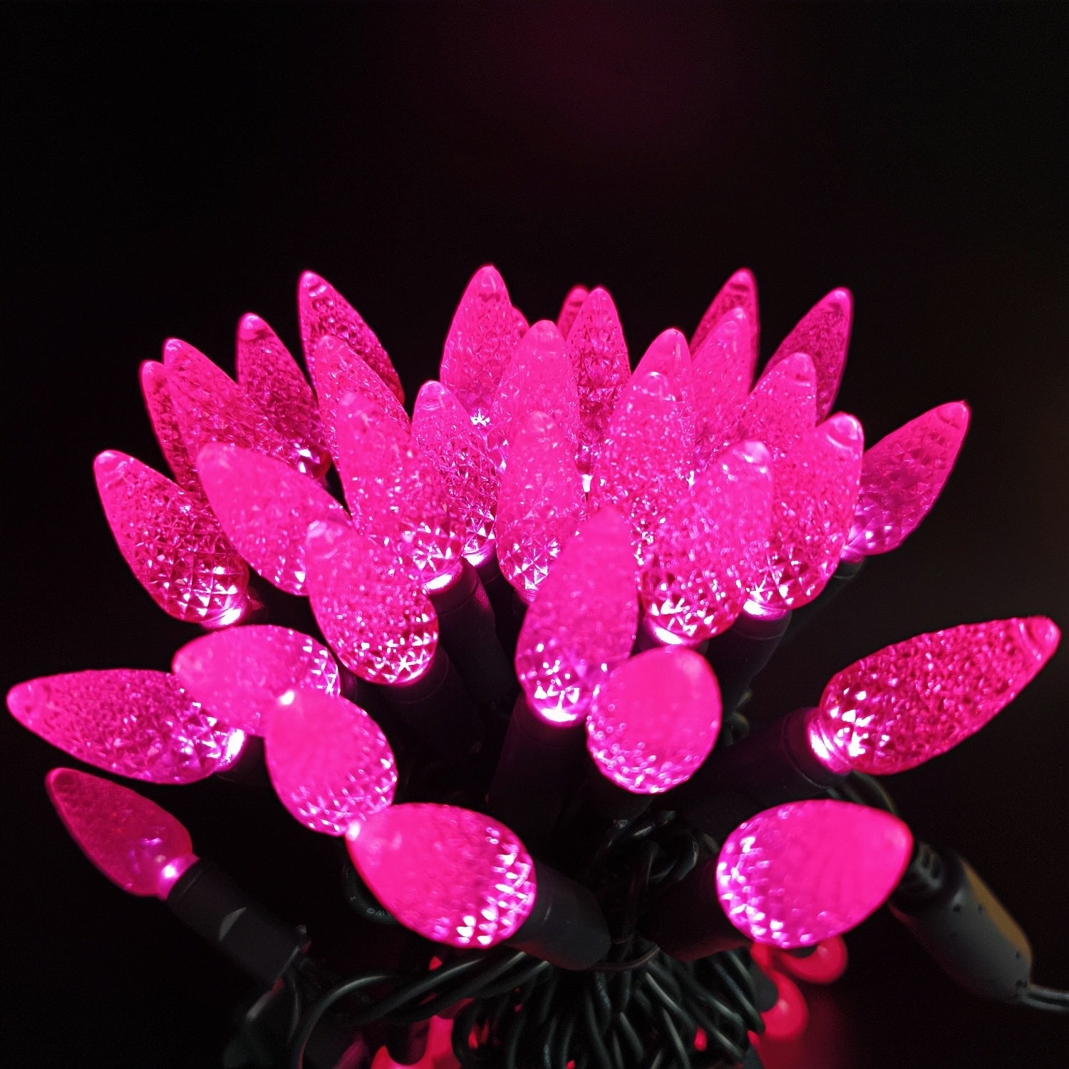 Commercial Grade Pink C6 LED Christmas Lights on Brown Wire