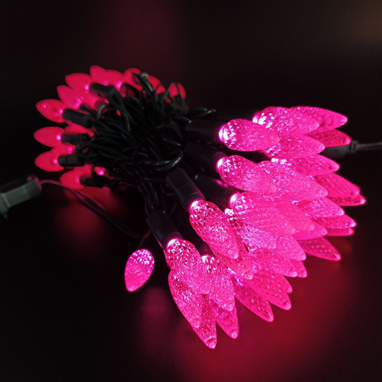 Commercial Grade Pink C6 LED Christmas Lights on Brown Wire