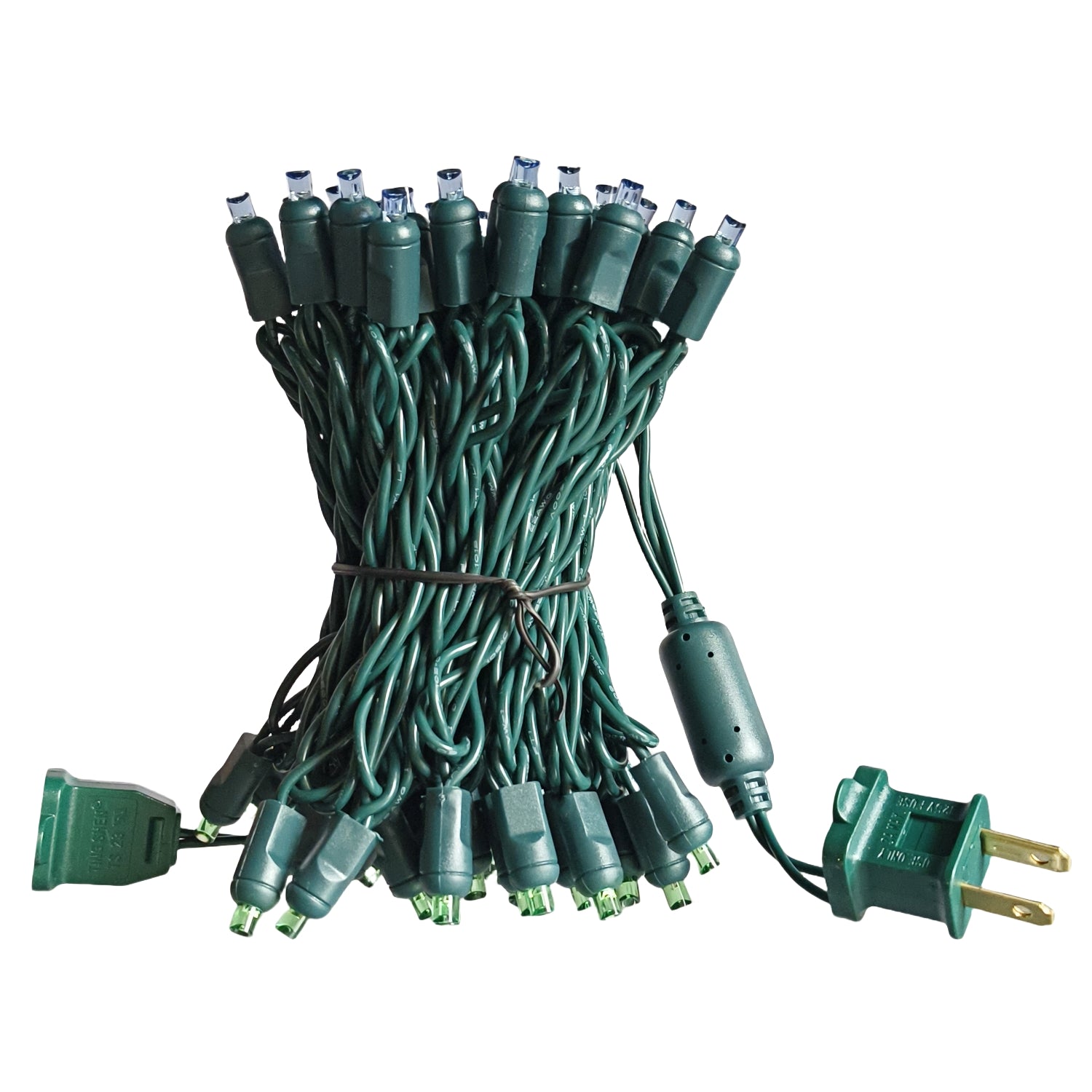 Commercial Grade Blue Green 5mm Wide Angle LED Christmas Lights on Green Wire