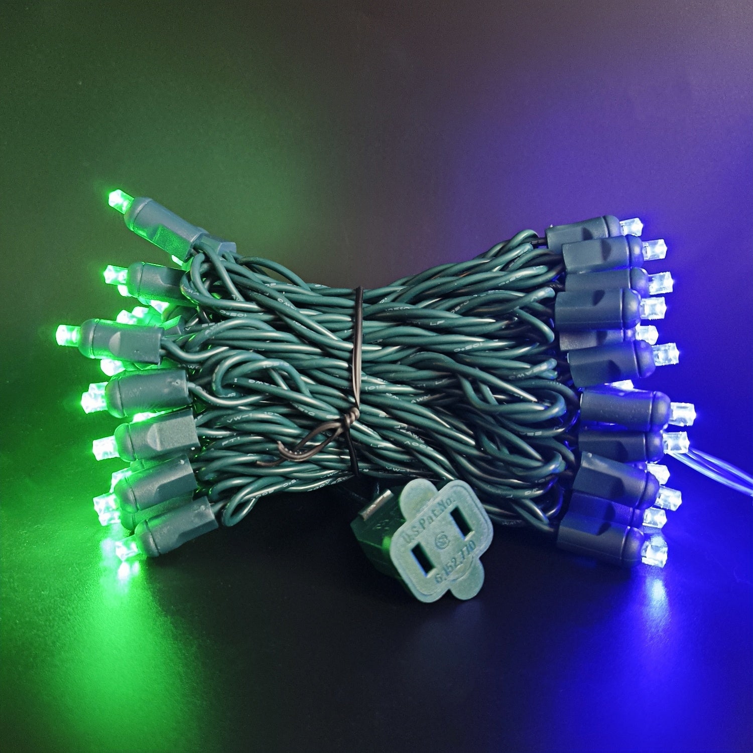 Commercial Grade Blue Green 5mm Wide Angle LED Christmas Lights on Green Wire