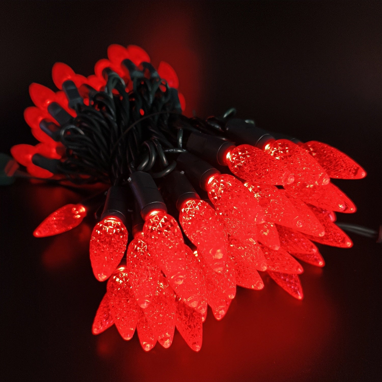 Commercial Grade Red C6 LED Christmas Lights on Green Wire